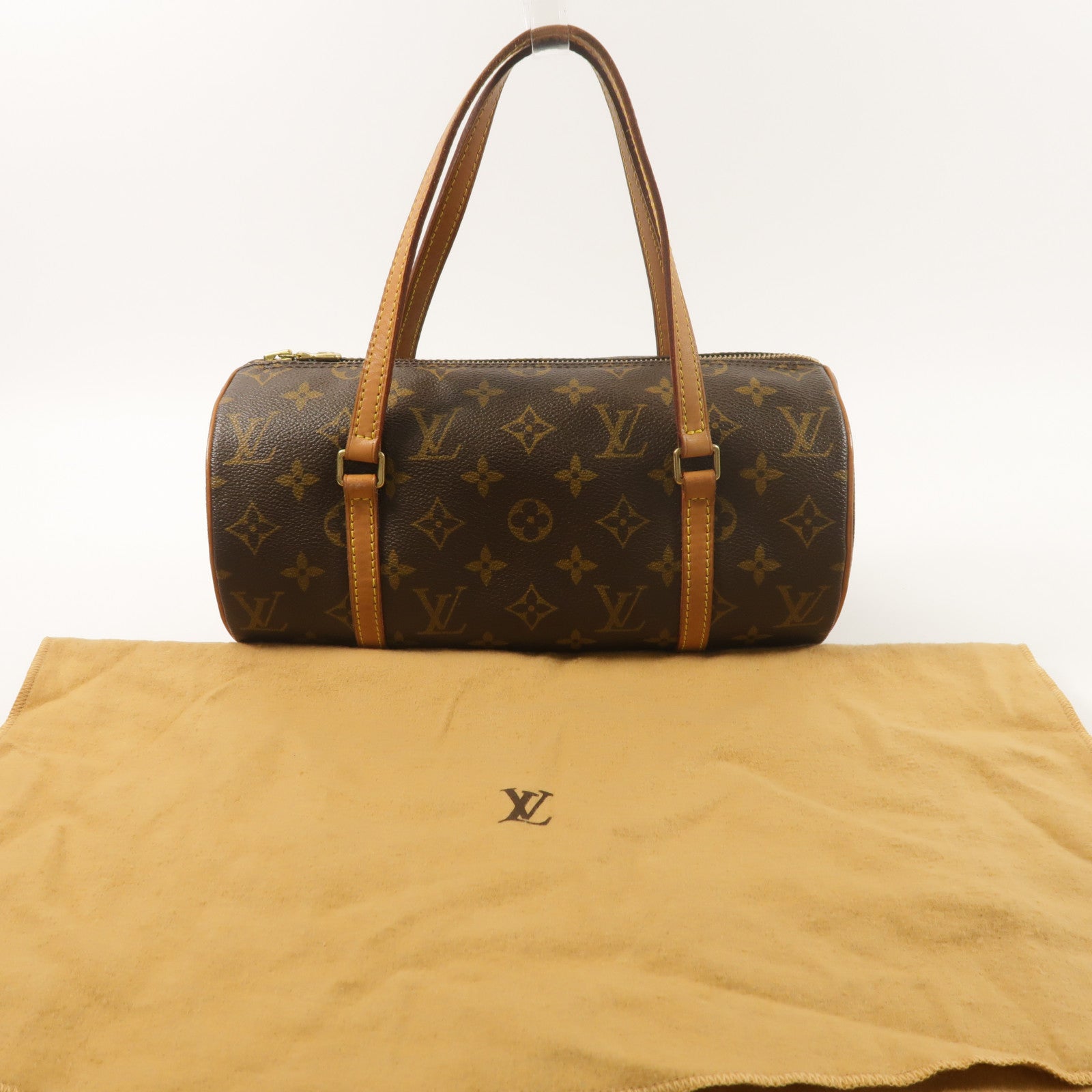 LOUIS VUITTON Monogram Papillon金扣手挽袋棕色