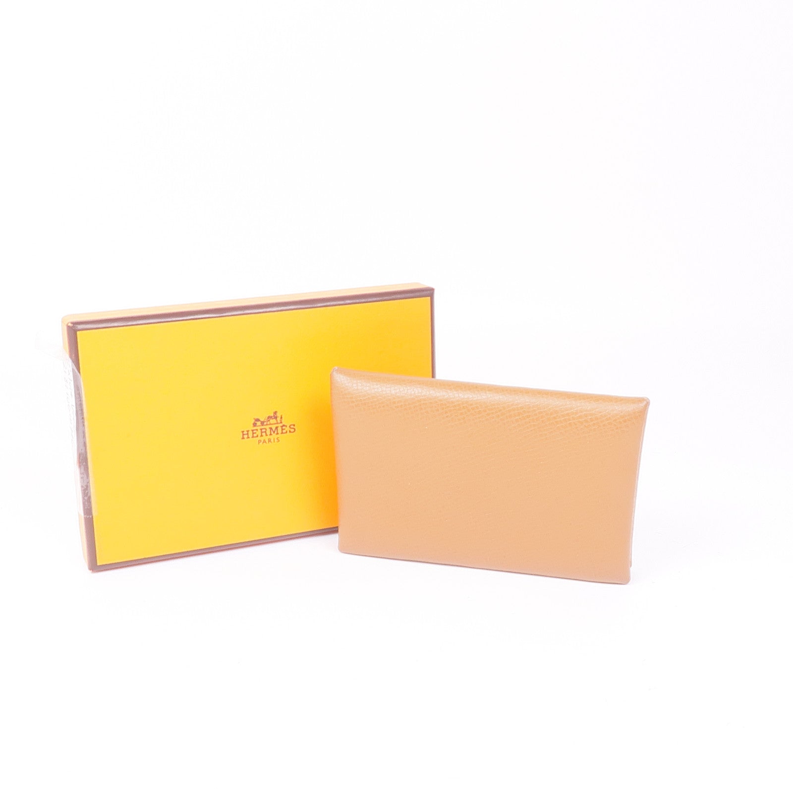 HERMES Epsom皮革Calvi Verso銀扣卡片套37 Gold