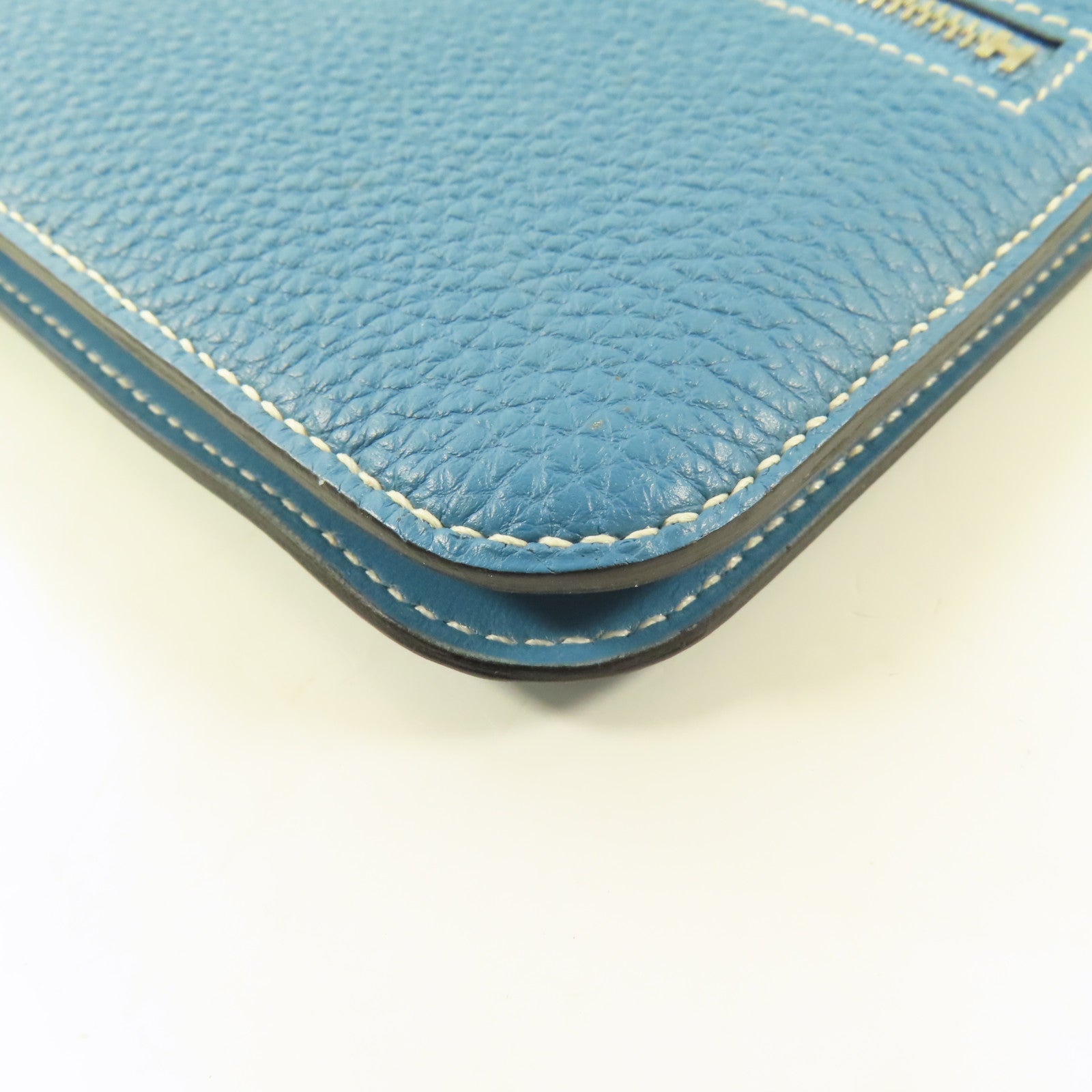 HERMES Clemence皮革Dogon MM銀扣長錢包Blue Jeans/藍色