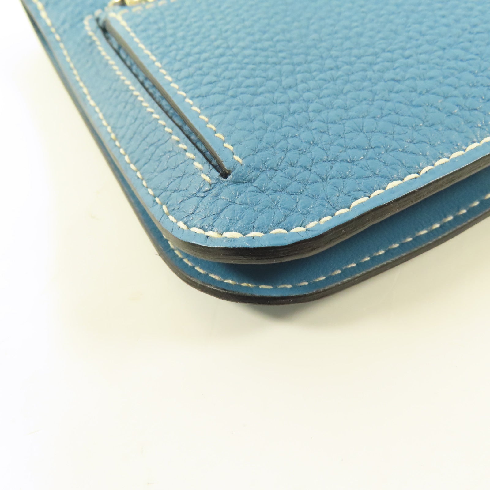 HERMES 【激減優惠】Clemence皮革Dogon MM銀扣長錢包Blue Jeans/藍色