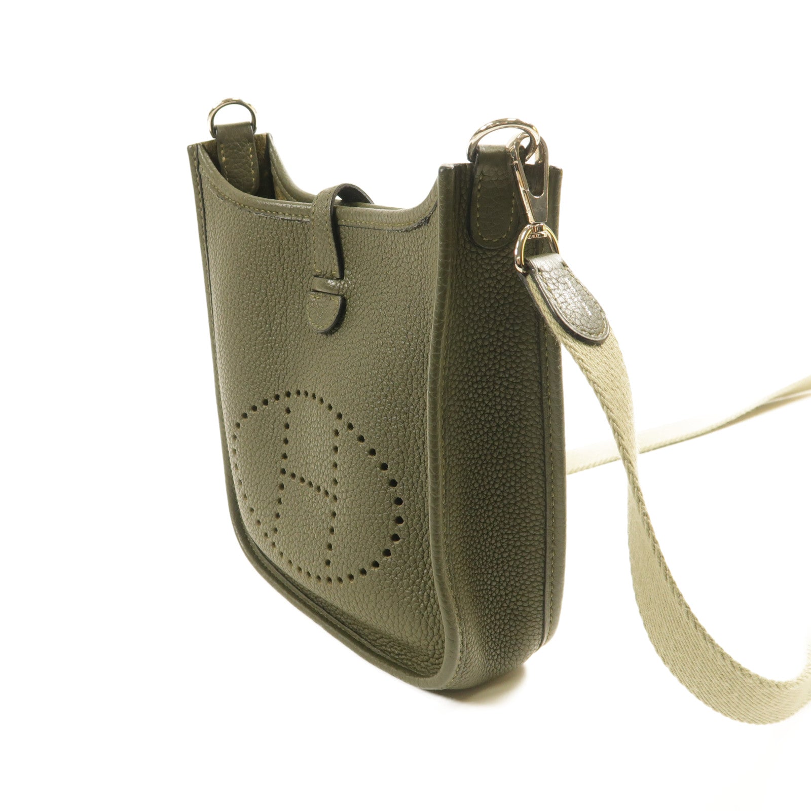 HERMES Clemence皮革Evelyne TPM銀扣肩背袋Vert Maquis