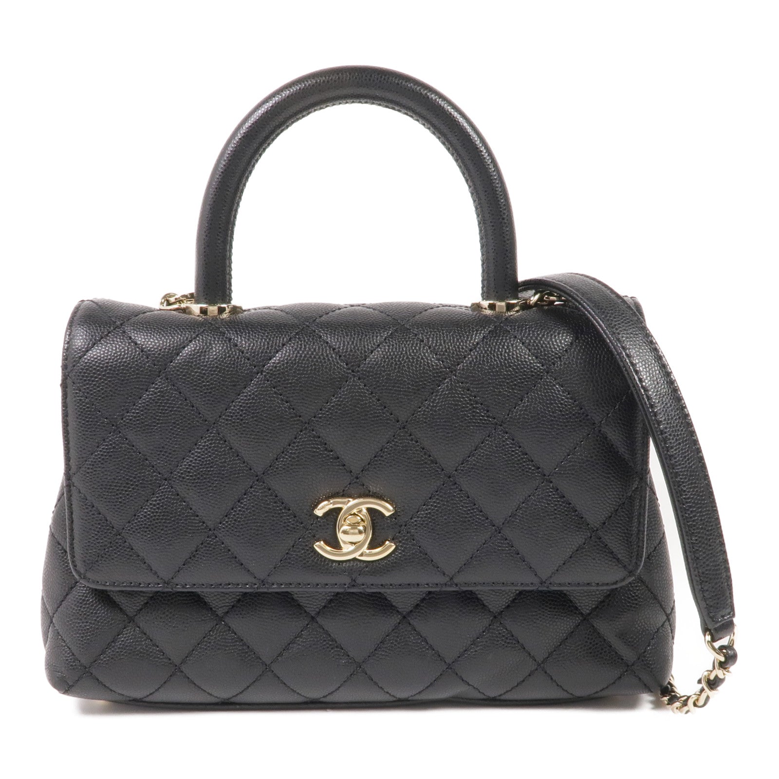 CHANEL 牛皮皮革CoCo Handle Small金扣手挽肩背兩用袋