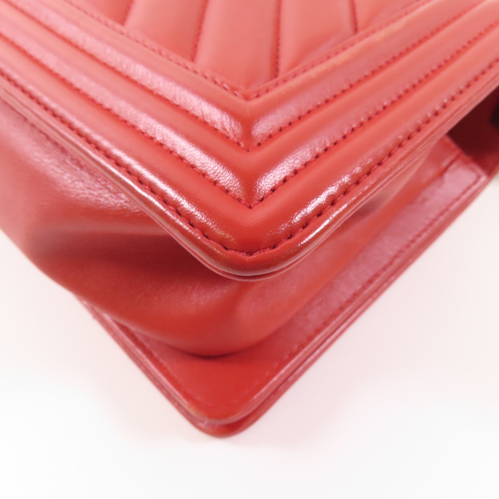 CHANEL CC SHW Boy 25 Chain Shoulder Bag Calfskin Leather Red