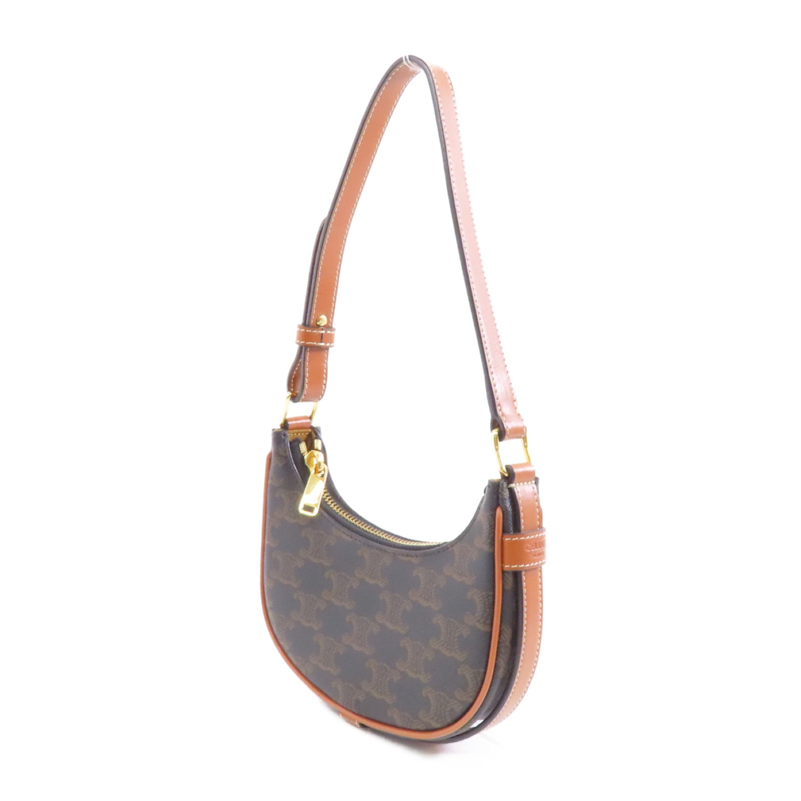 CELINE 【激減優惠】塗層帆布Ava Mini金扣手挽袋棕色