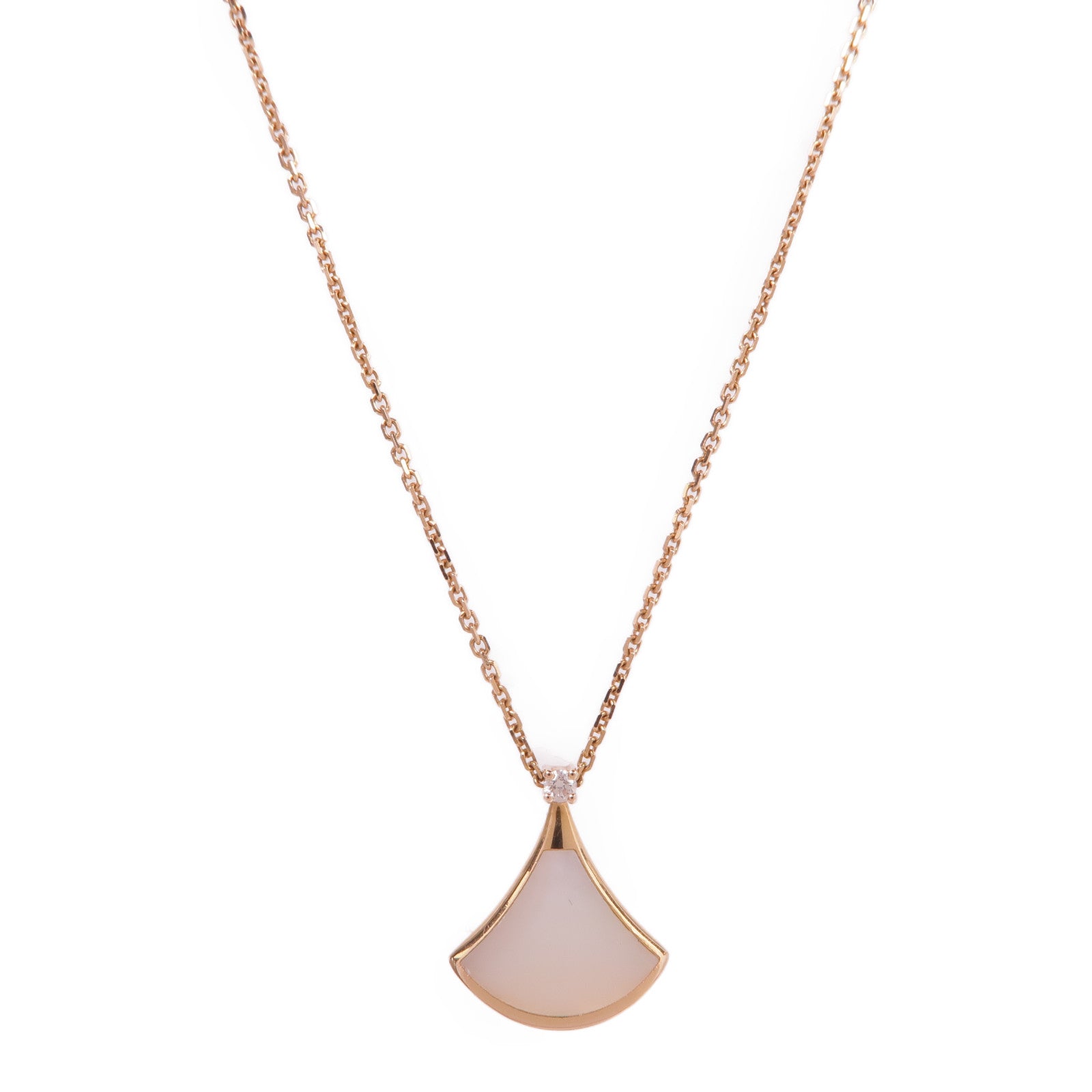 BVLGARI 18K玫瑰金Divina Necklace珍珠母貝/鑽石項鍊