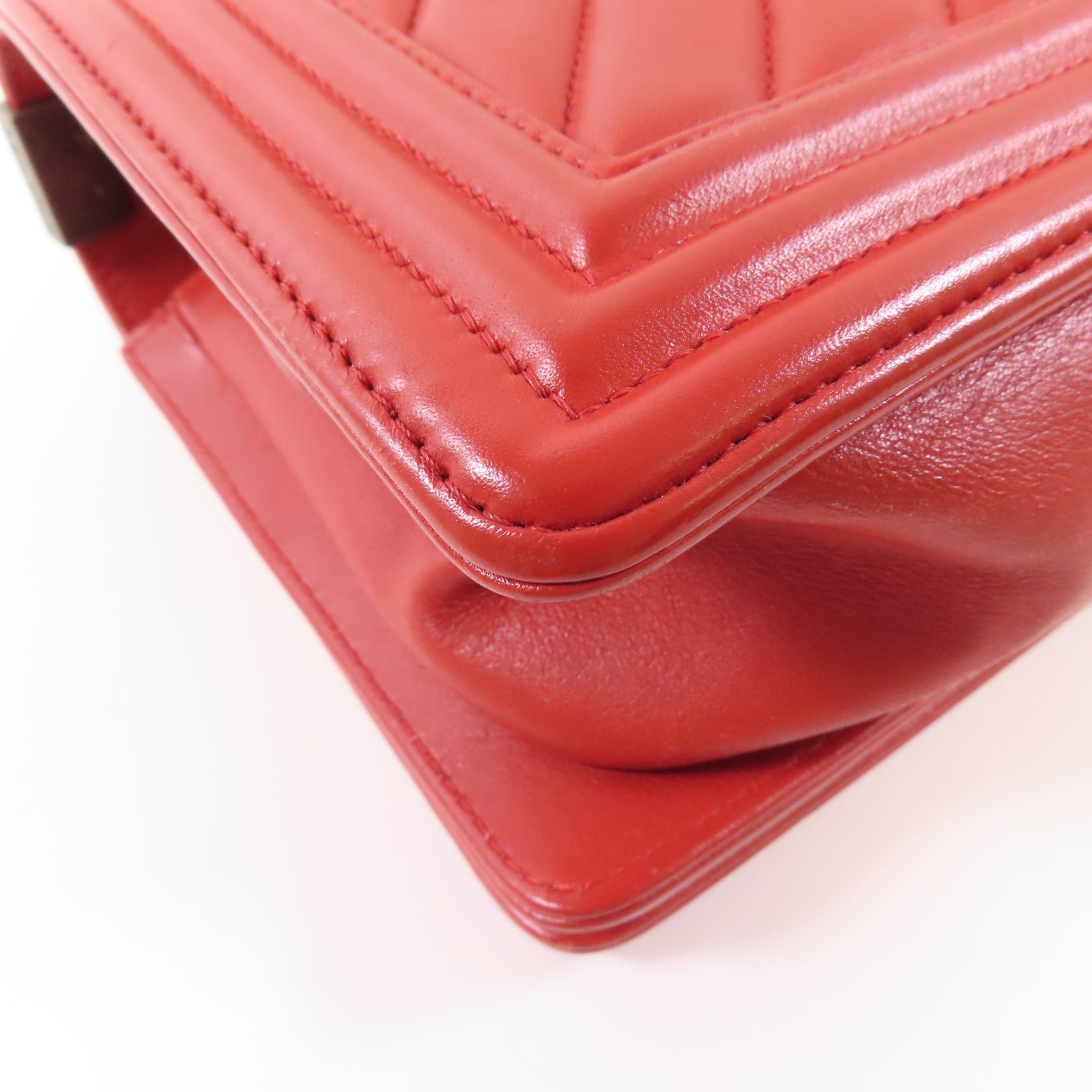 CHANEL CC SHW Boy 25 Chain Shoulder Bag Calfskin Leather Red