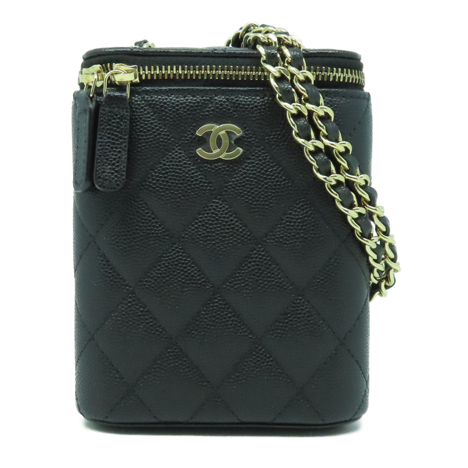 CHANEL 【激減優惠】菱格Caviar皮革Mini Cigarette Box金扣鏈帶肩背袋黑色