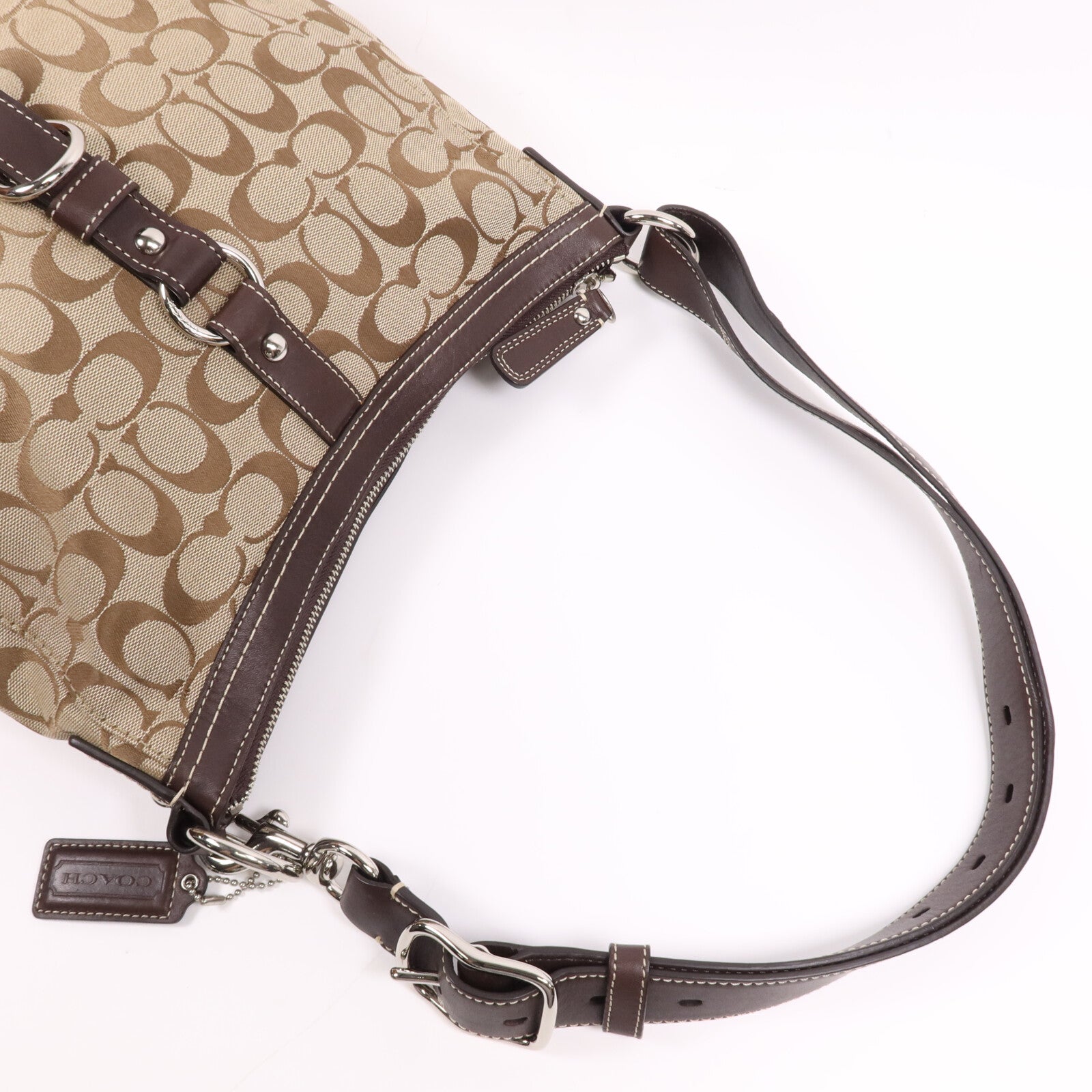 COACH 帆布Shoulder Bag銀扣肩背袋