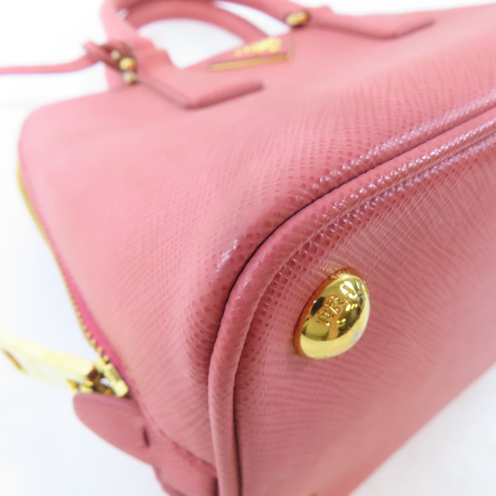PRADA 牛皮皮革2 Way Shoulder金扣手挽肩背兩用袋粉紅色