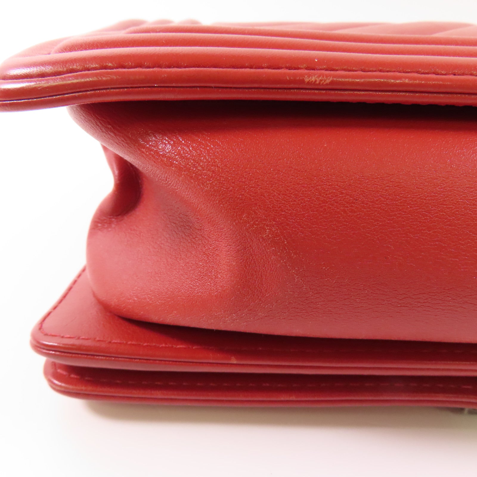 CHANEL CC SHW Boy 25 Chain Shoulder Bag Calfskin Leather Red