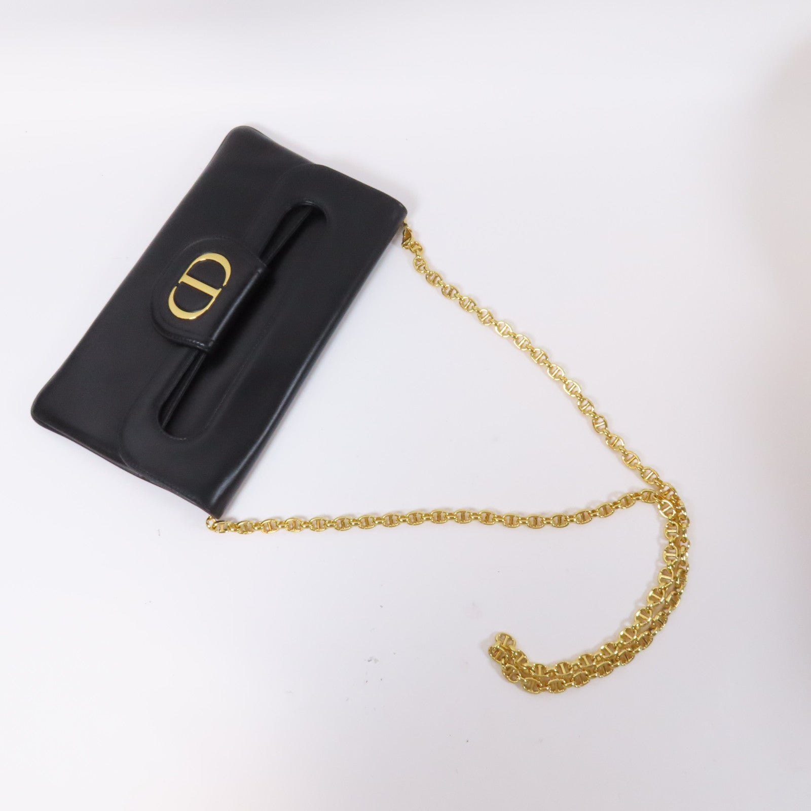 Dior Shanghai Product Double Chain Shoulder 2 Way Shoulder金扣鏈帶手挽肩背兩用袋黑色