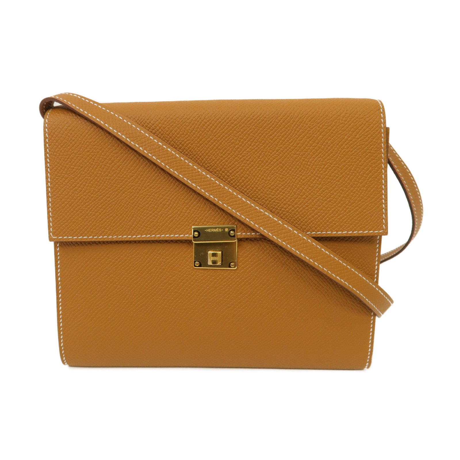 HERMES Epsom皮革Clic 16金扣肩背袋經典駝色