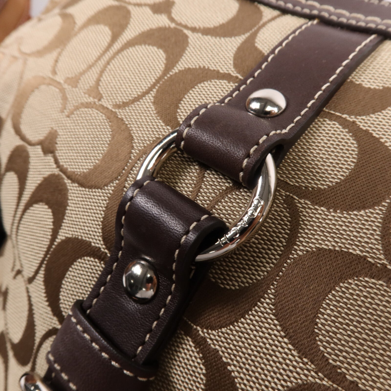 COACH 帆布Shoulder Bag銀扣肩背袋