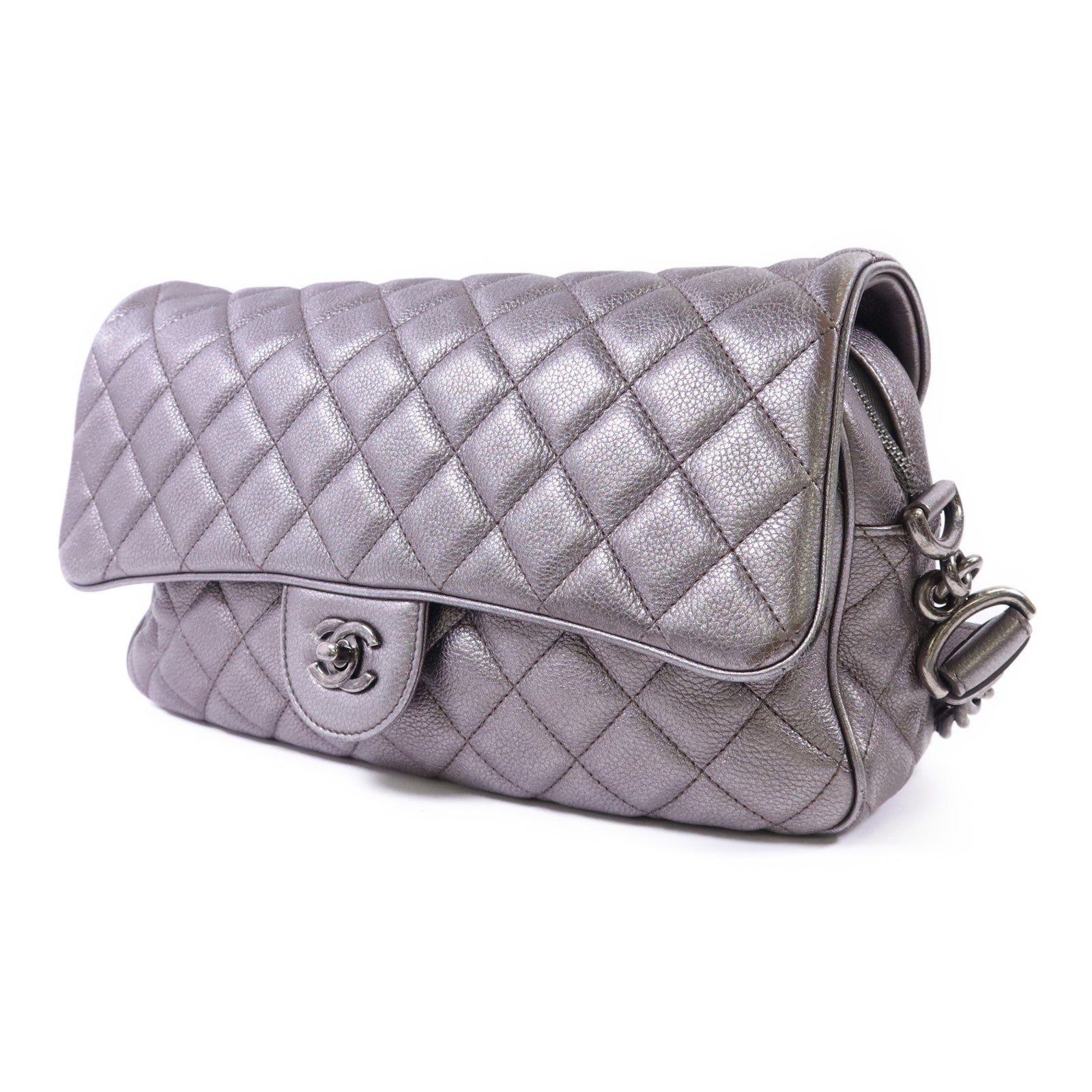 CHANEL 牛皮皮革Chain Shoulder銀扣鏈帶肩背袋