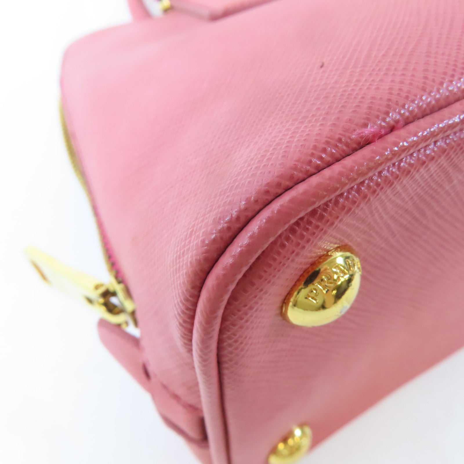 PRADA 牛皮皮革2 Way Shoulder金扣手挽肩背兩用袋粉紅色