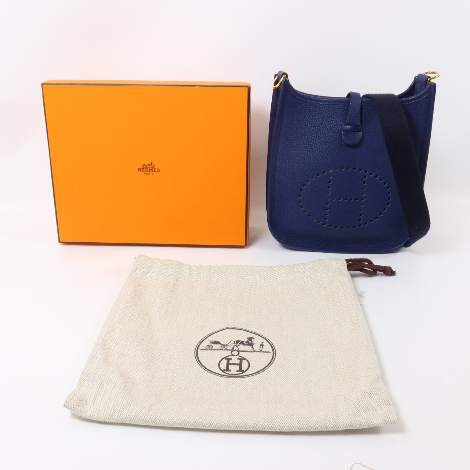 HERMES Clemence皮革Evelyne TPM肩背袋Bleu Saphir