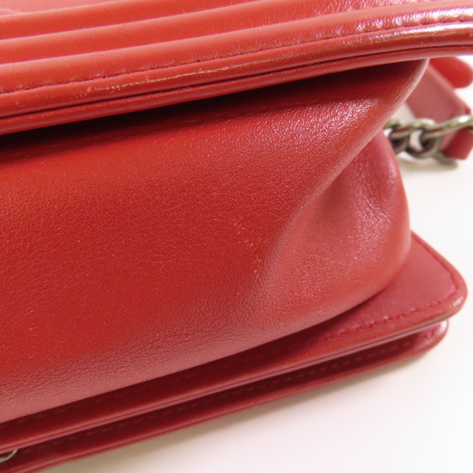 CHANEL CC SHW Boy 25 Chain Shoulder Bag Calfskin Leather Red