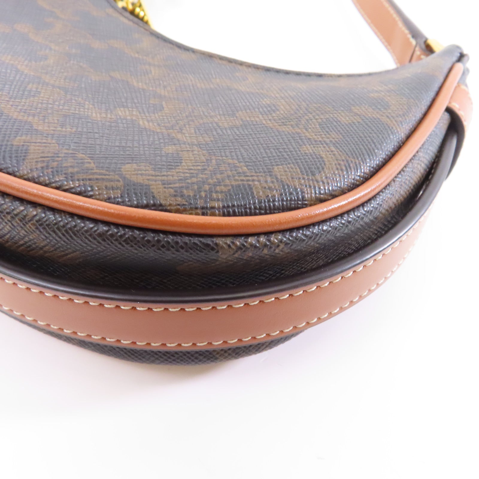 CELINE 【激減優惠】塗層帆布Ava Mini金扣手挽袋棕色