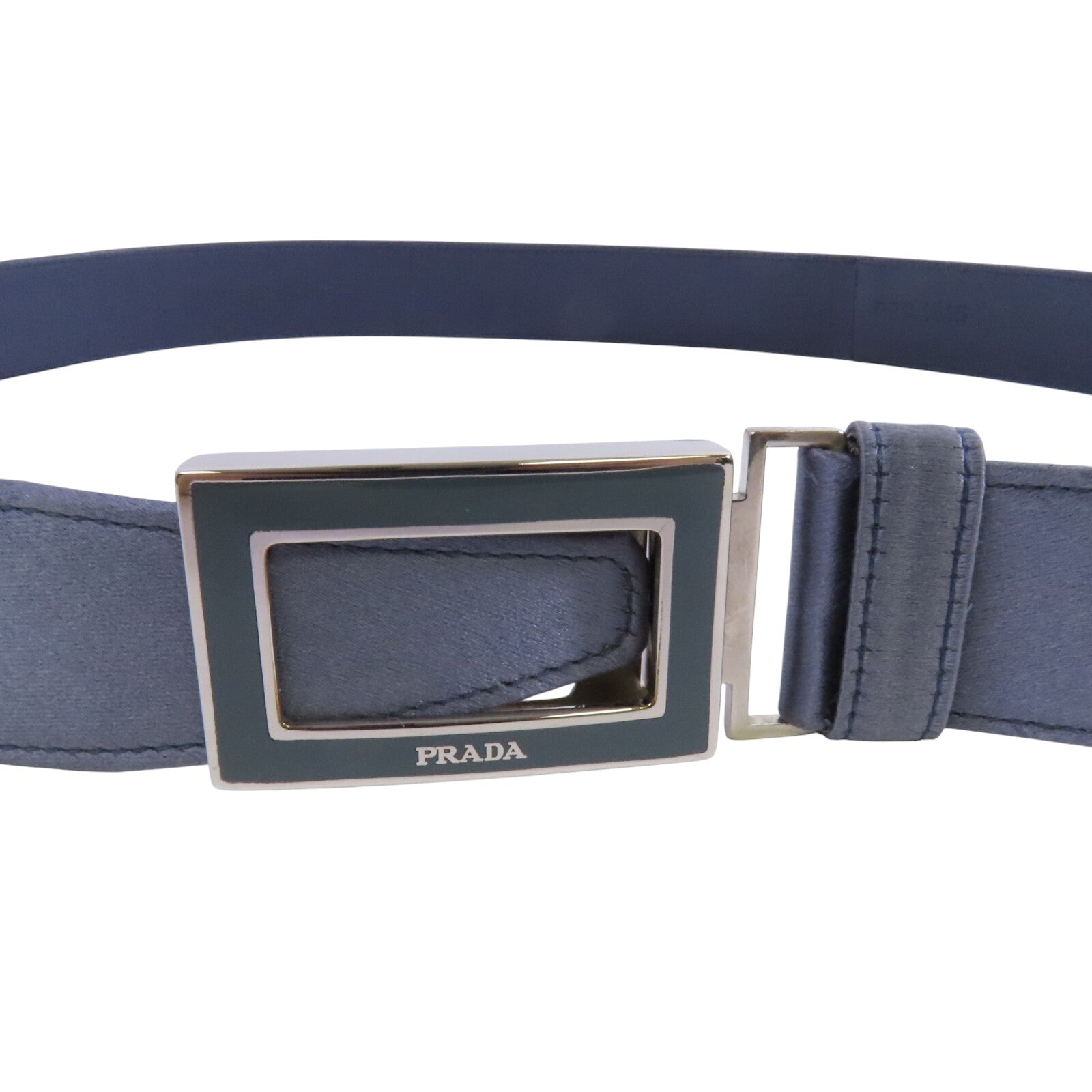 PRADA 緞質Lady Belt 銀扣皮帶