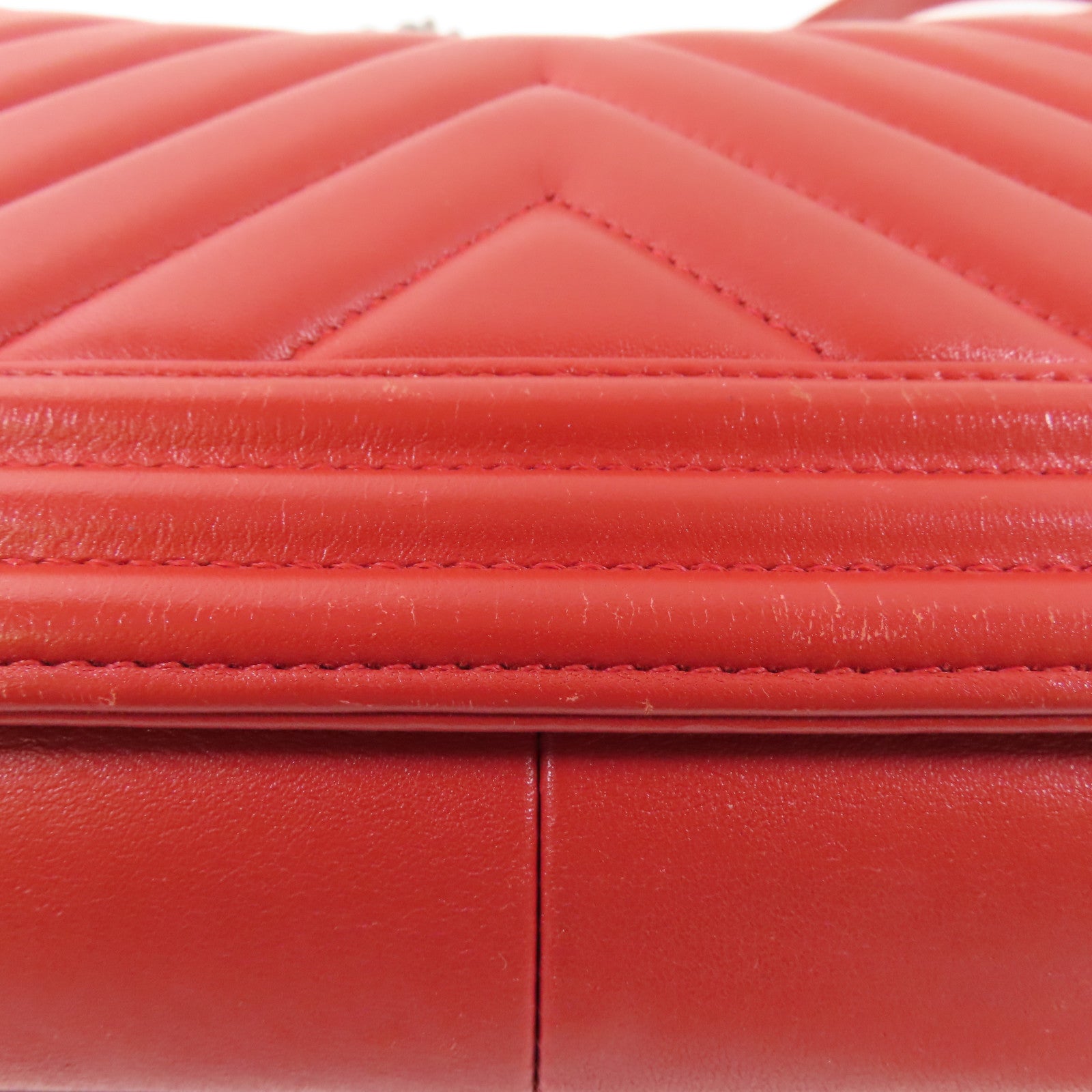 CHANEL CC SHW Boy 25 Chain Shoulder Bag Calfskin Leather Red