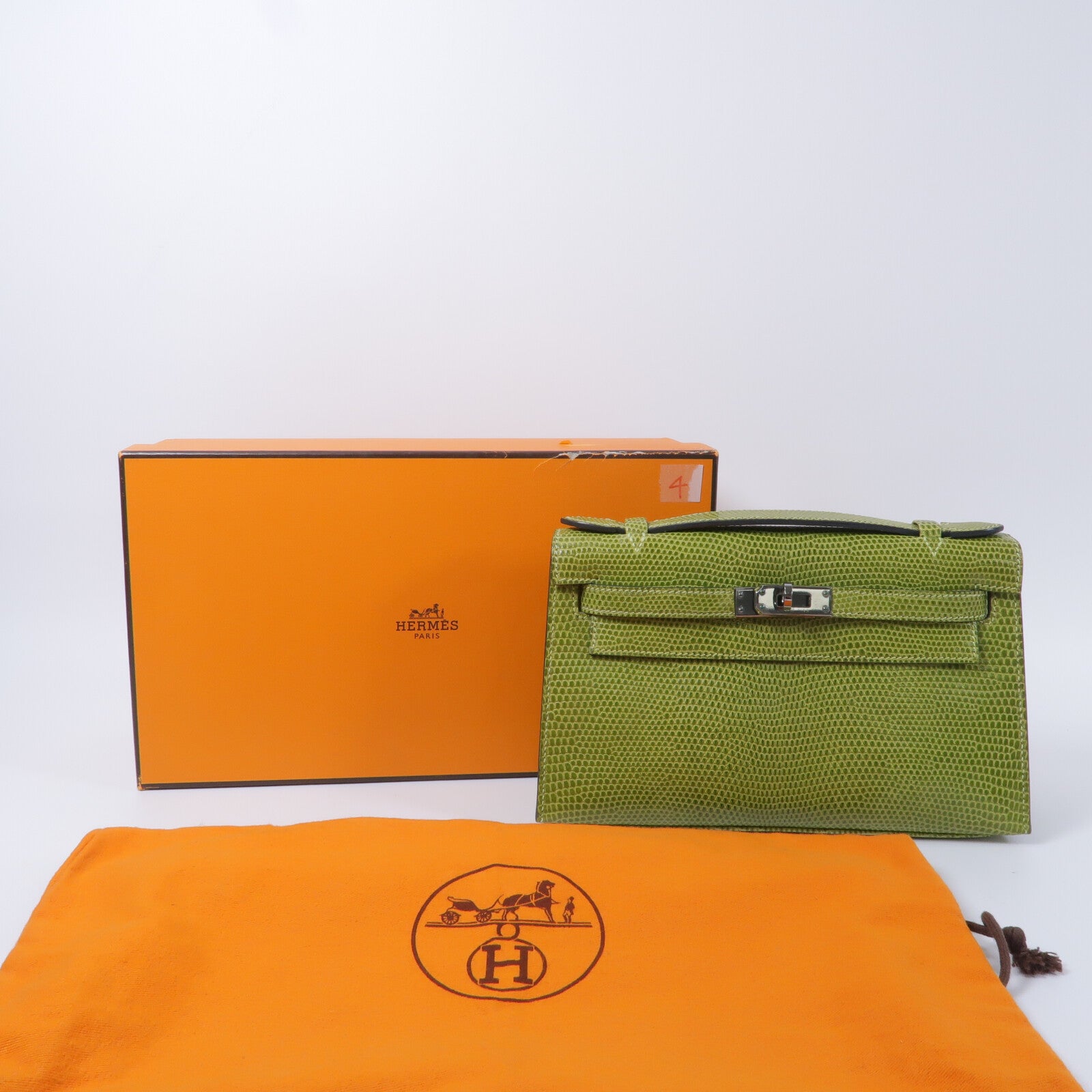 HERMES 蜥蝪皮革Kelly Pochette手挽袋Vert Anis
