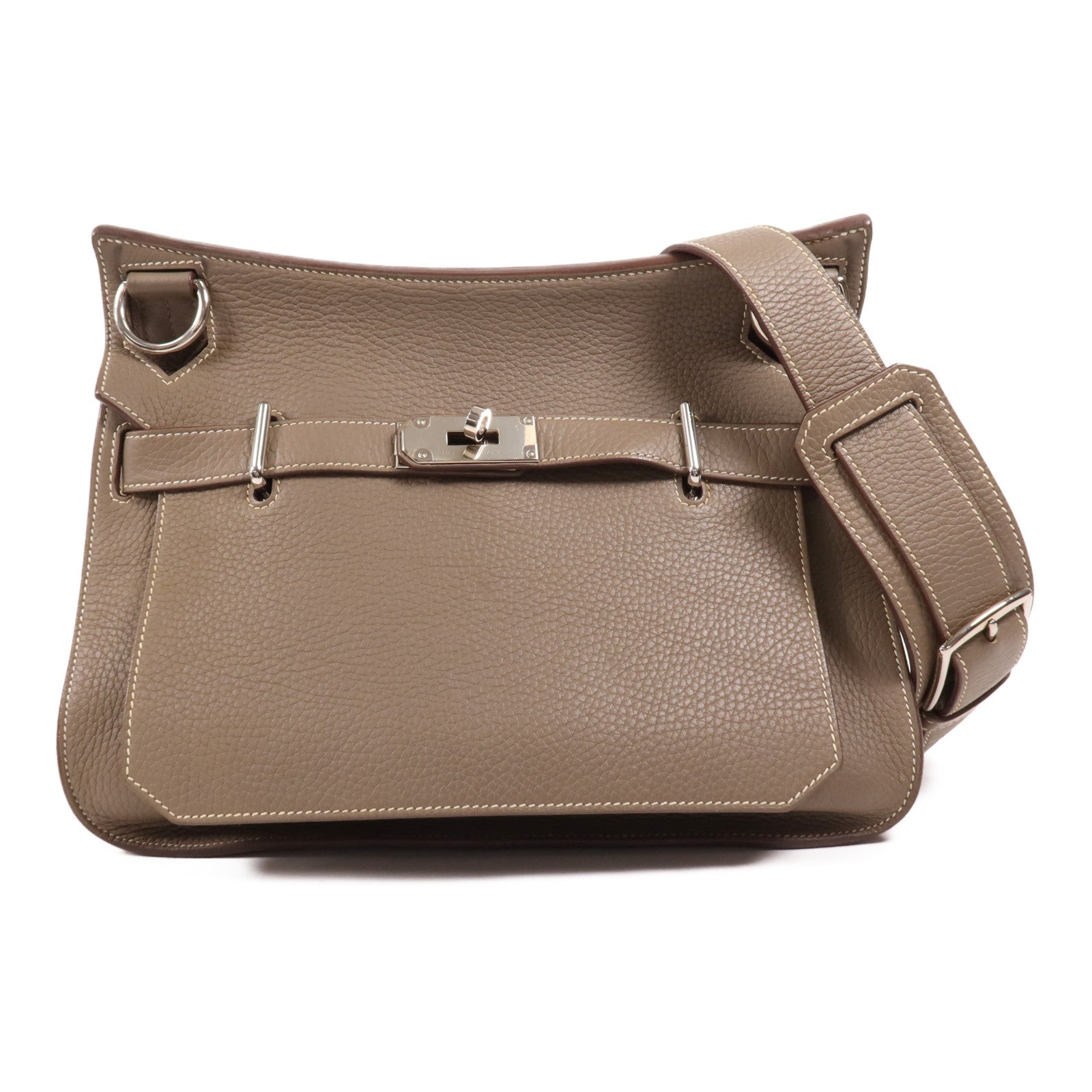 HERMES Clemence皮革Jypsiere銀扣肩背袋Etoupe