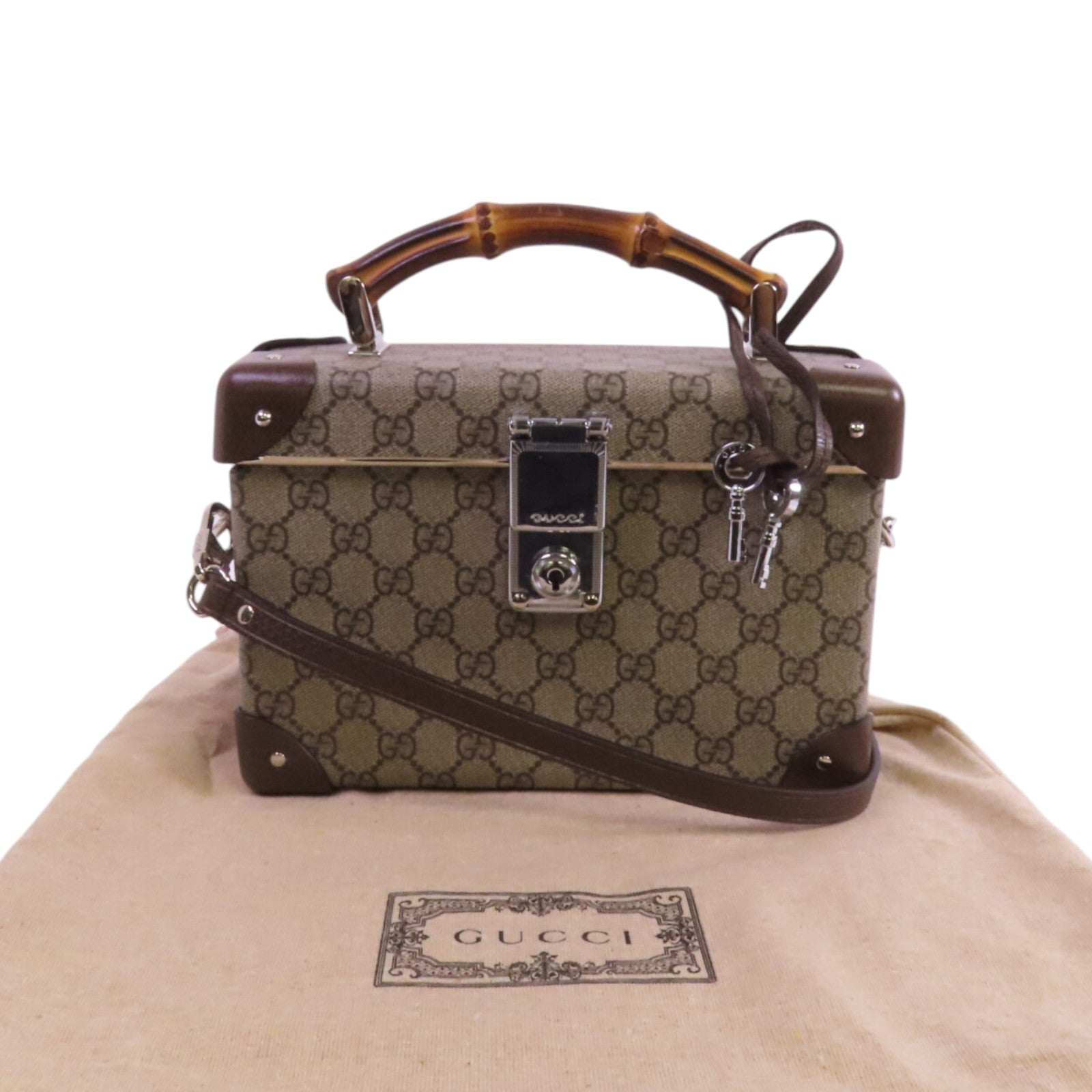 GUCCI 塗層帆布GG Beauty Case銀扣手挽肩背兩用袋