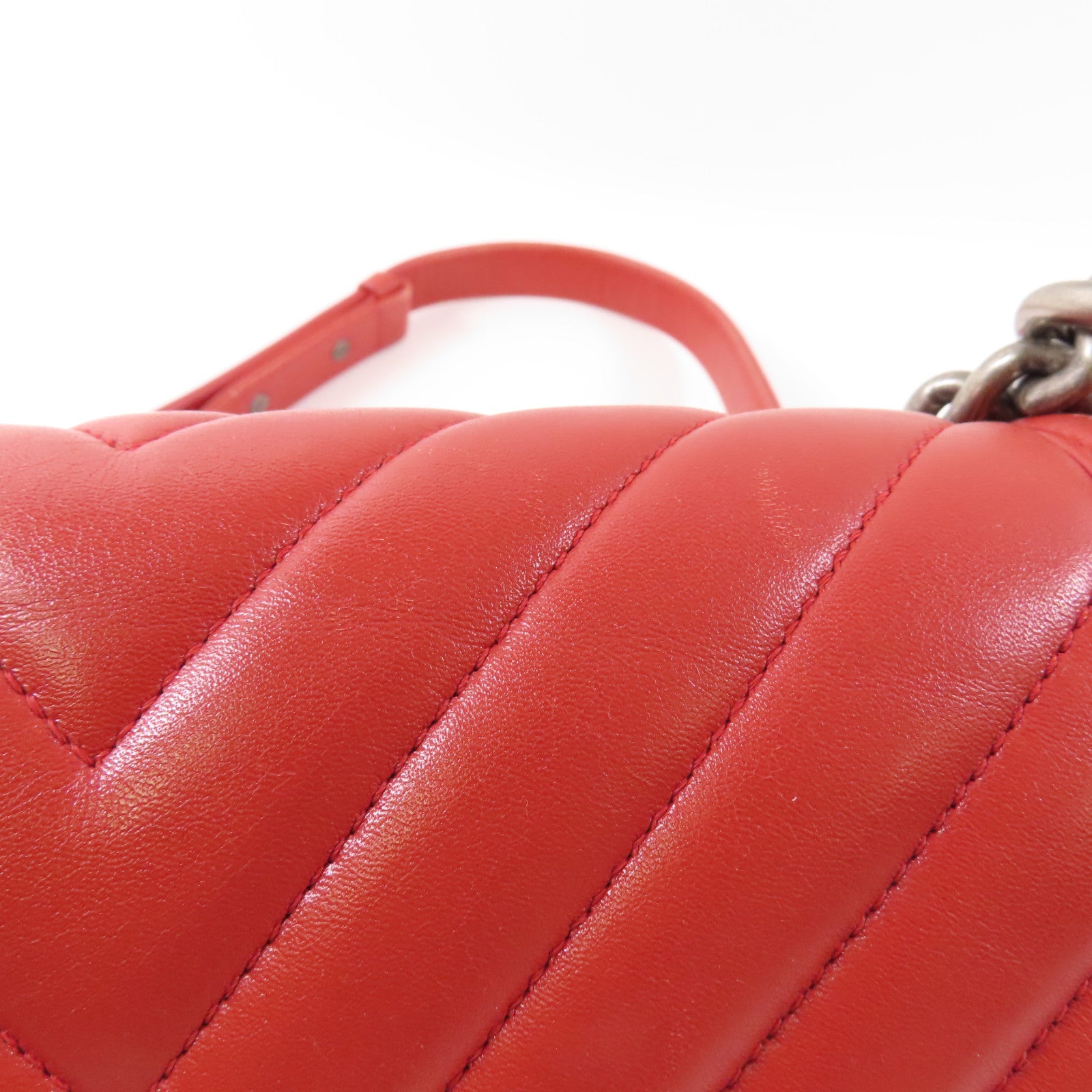 CHANEL CC SHW Boy 25 Chain Shoulder Bag Calfskin Leather Red