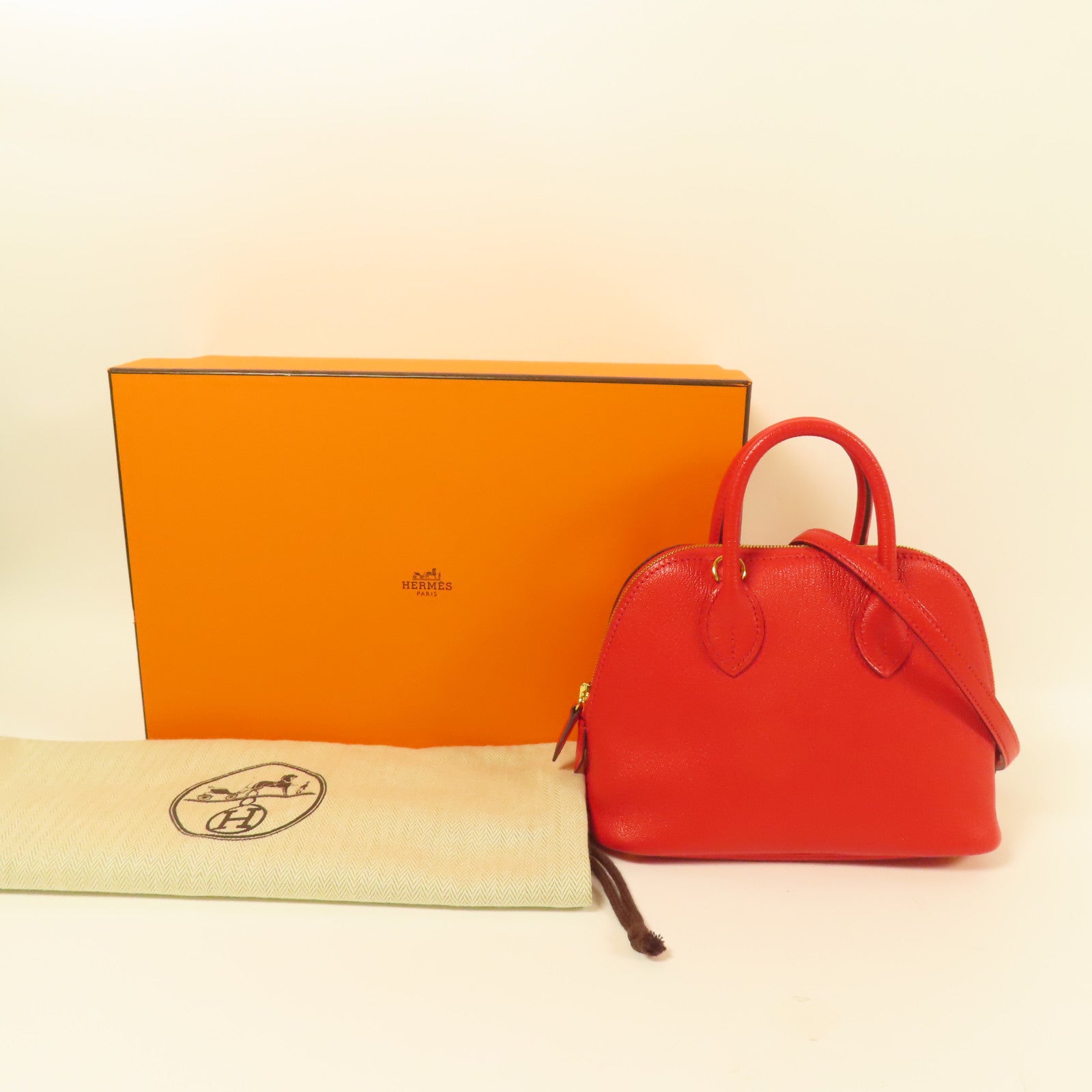 HERMES GHW Bolide 1923 Mini 2way Shoulder Bag Chevre Leather Rouge De Coeur