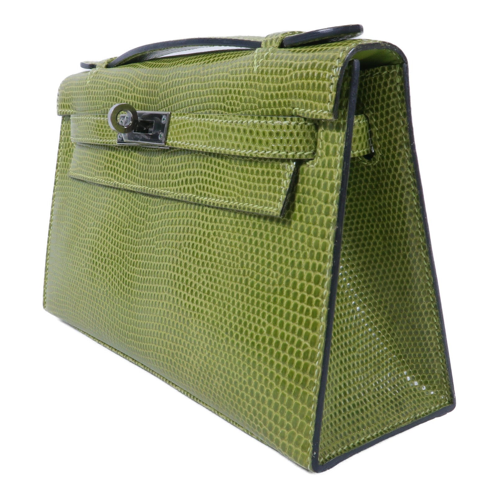 HERMES 蜥蝪皮革Kelly Pochette手挽袋Vert Anis