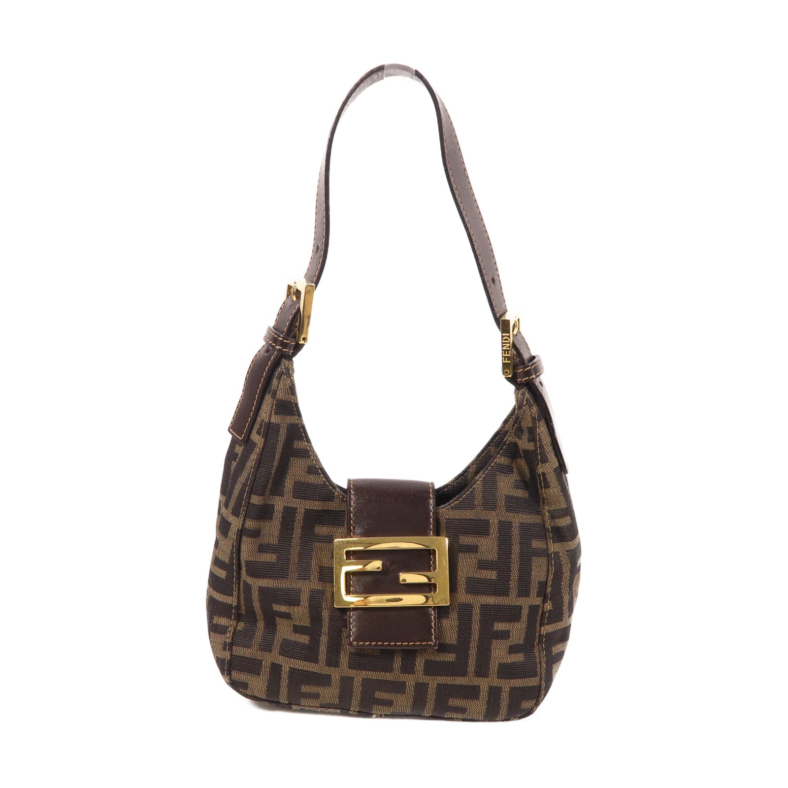FENDI 帆布Zucca Mini金扣手挽袋啡色