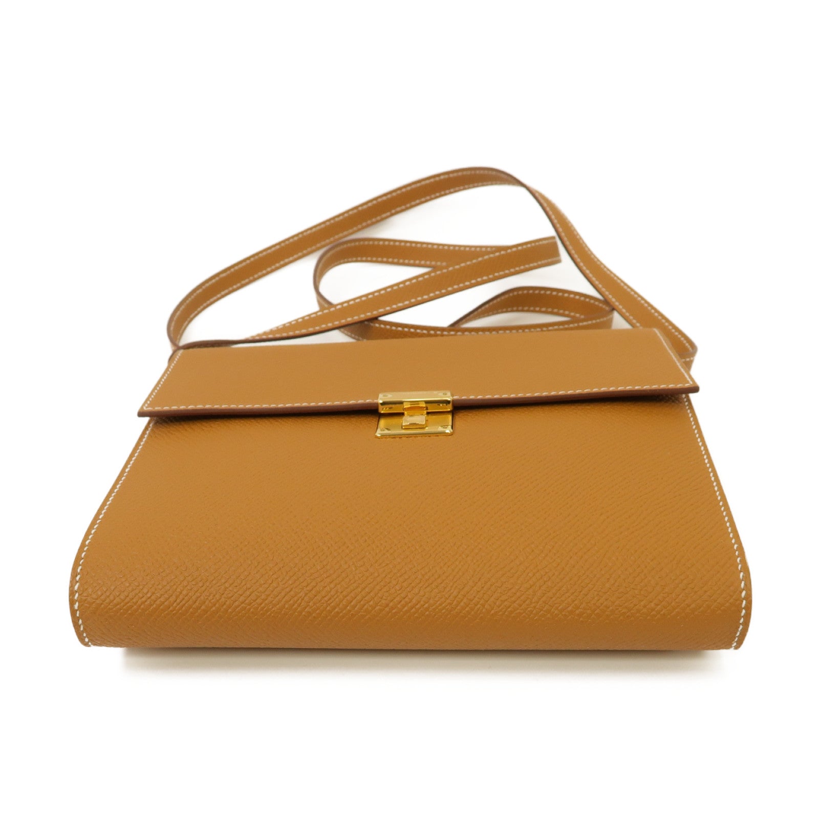 HERMES Epsom皮革Clic 16金扣肩背袋經典駝色