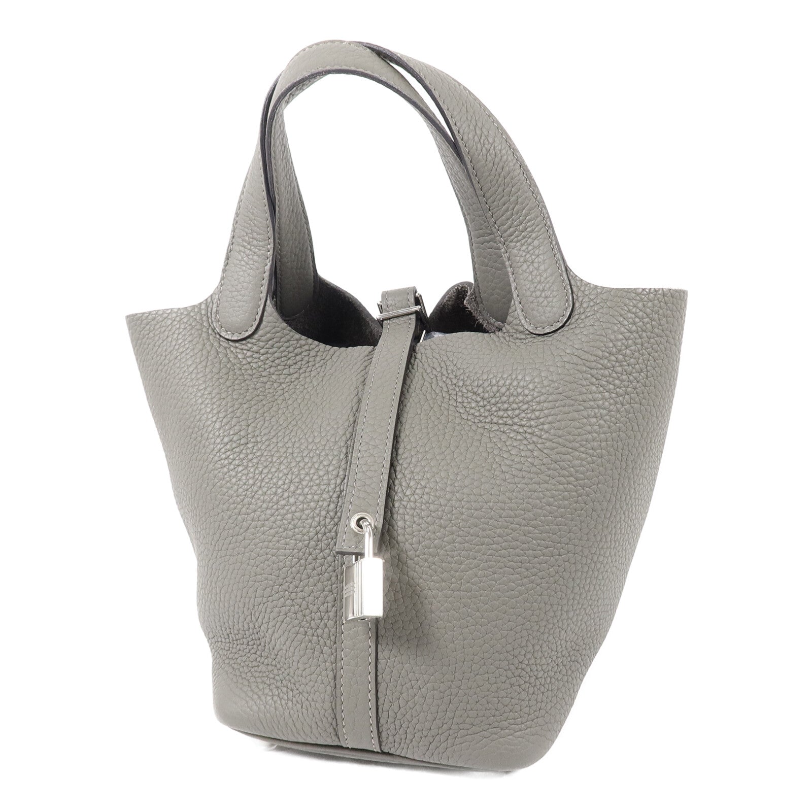 HERMES Clemence皮革Picotin PM手挽袋Gris Meyer