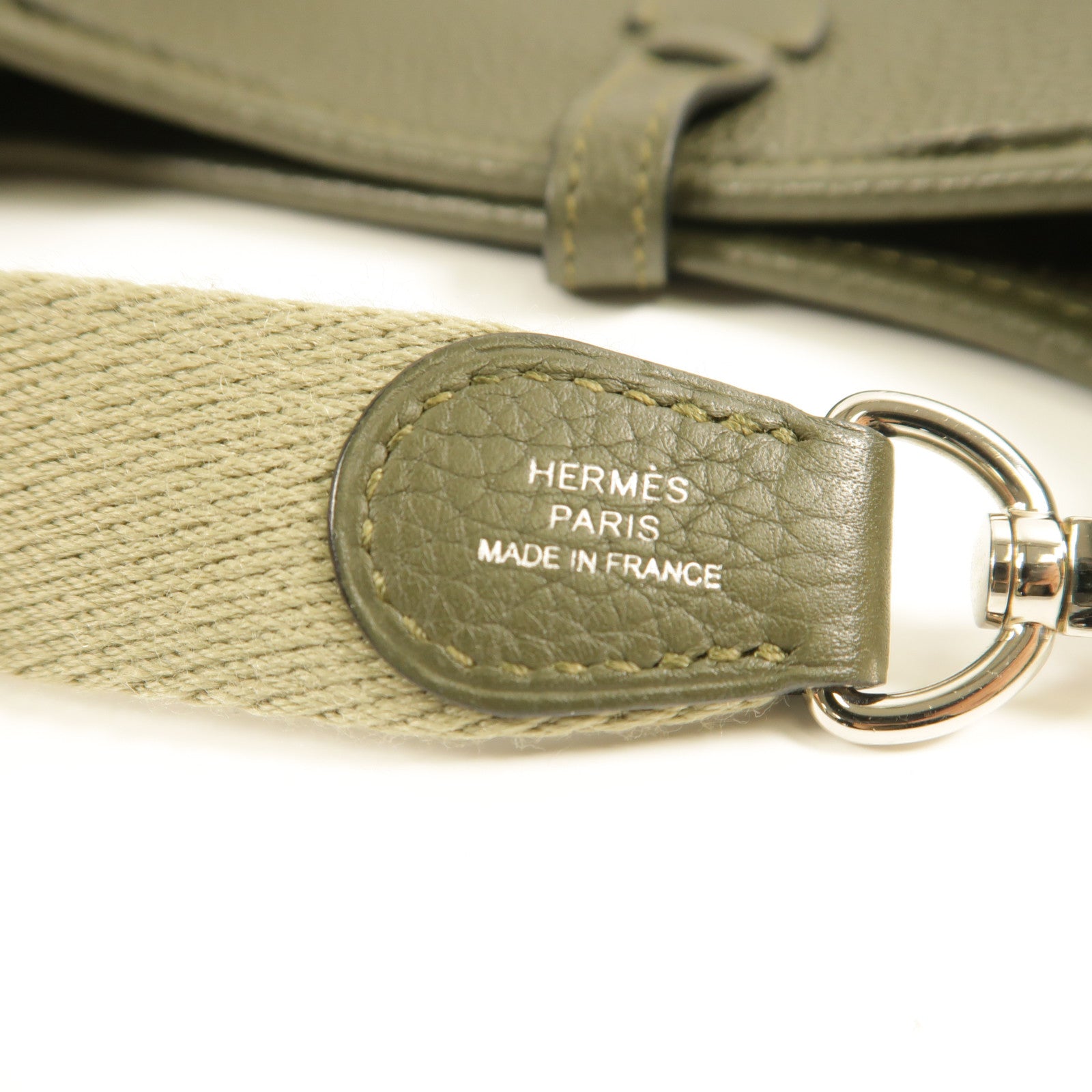 HERMES Clemence皮革Evelyne TPM銀扣肩背袋Vert Maquis