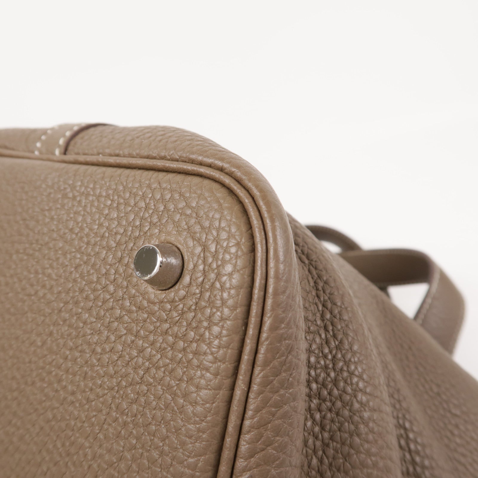 HERMES PHW Picotin MM Hand Bag/Bucket Tote Bag Clemence Leather Etoupe