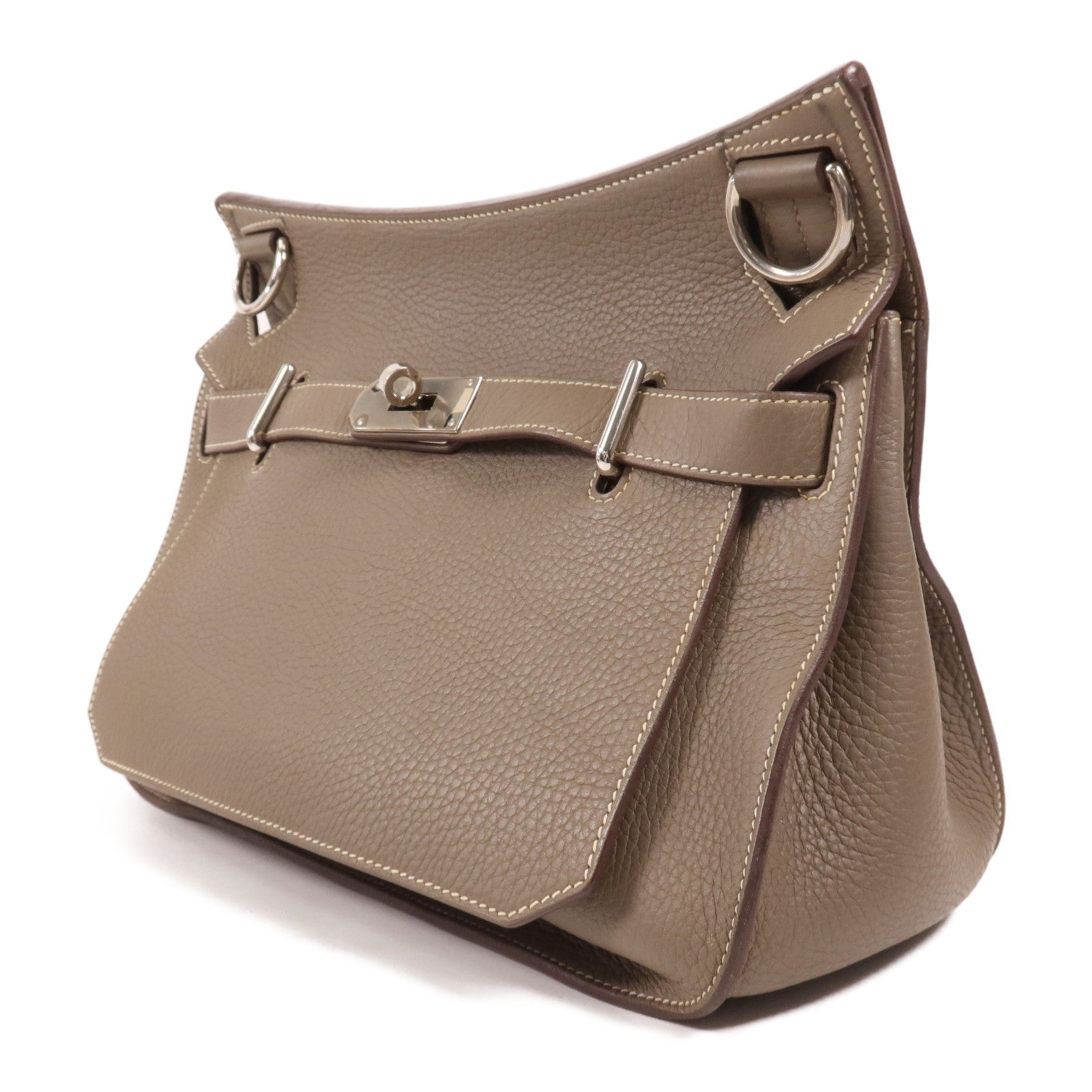 HERMES Clemence皮革Jypsiere銀扣肩背袋Etoupe