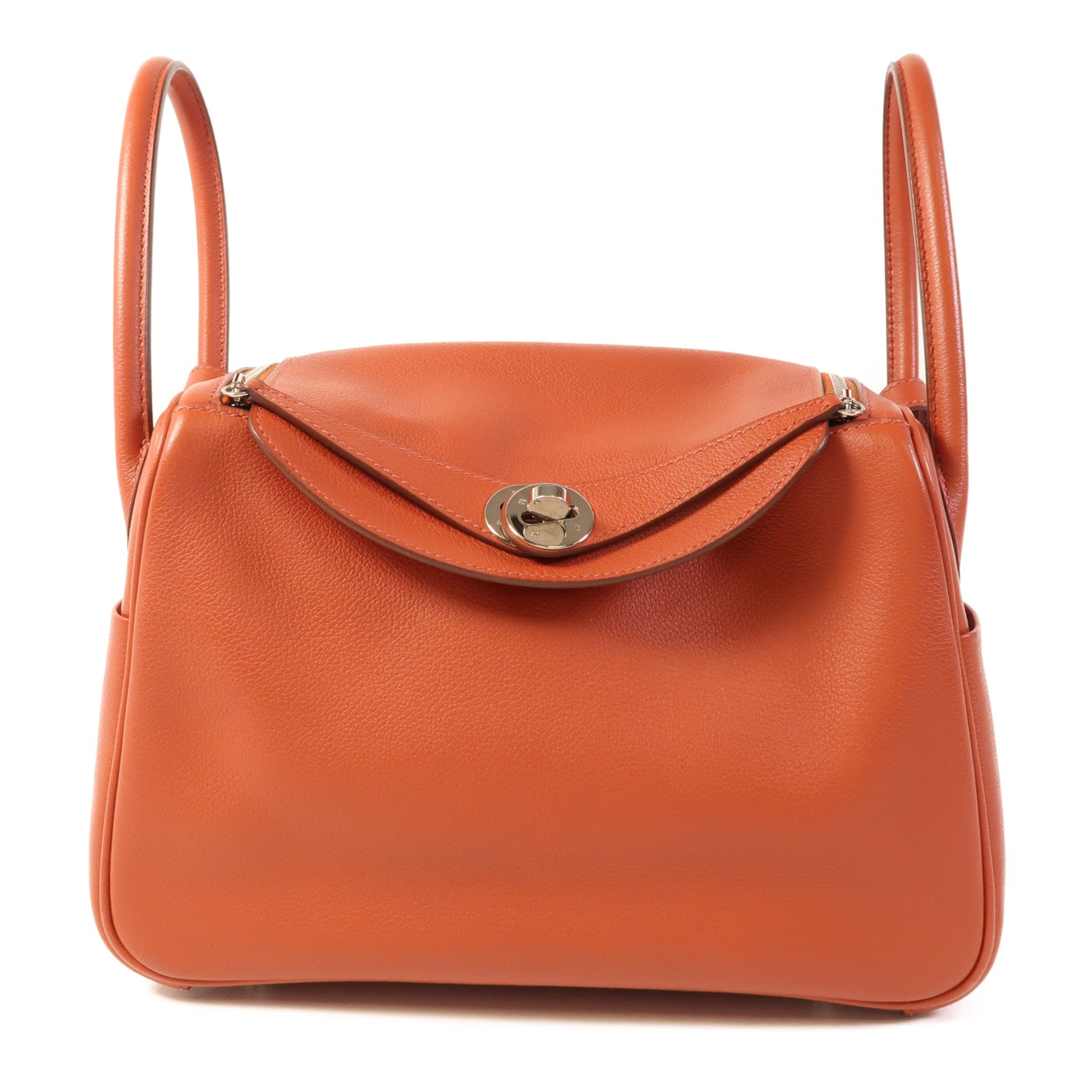 HERMES Evercolor皮革Lindy 26銀扣手挽肩背兩用袋Brique