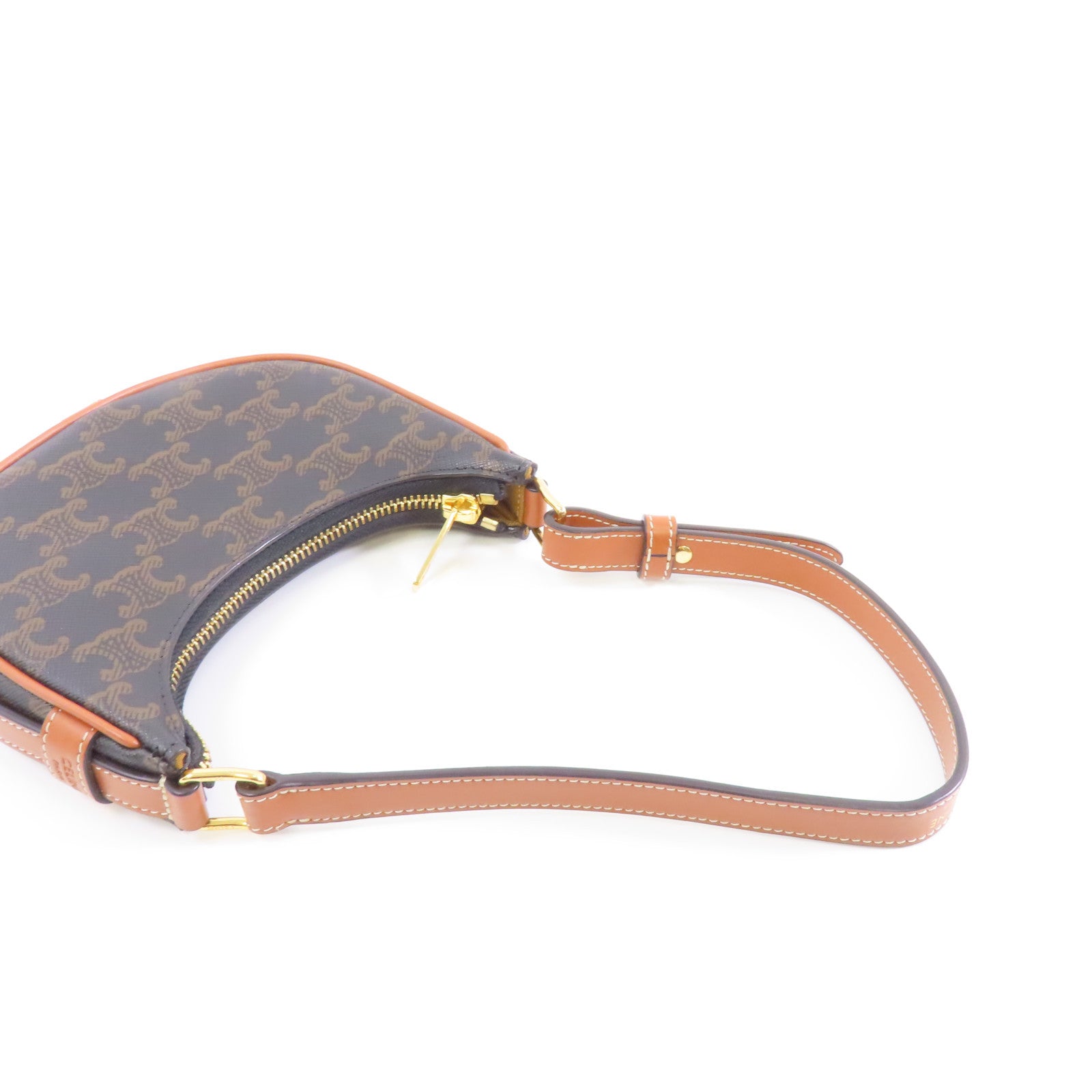 CELINE 【激減優惠】塗層帆布Ava Mini金扣手挽袋棕色