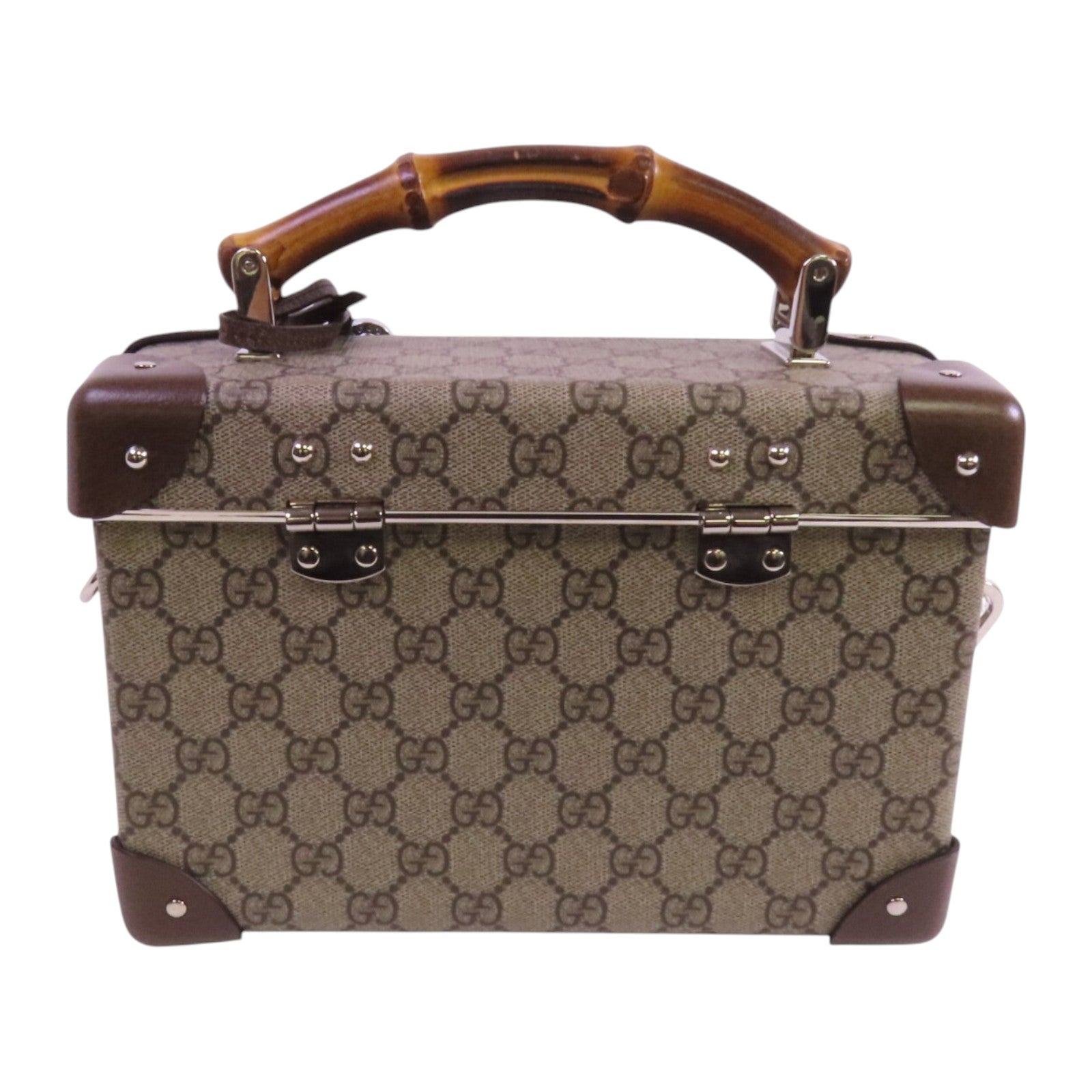 GUCCI 塗層帆布GG Beauty Case銀扣手挽肩背兩用袋