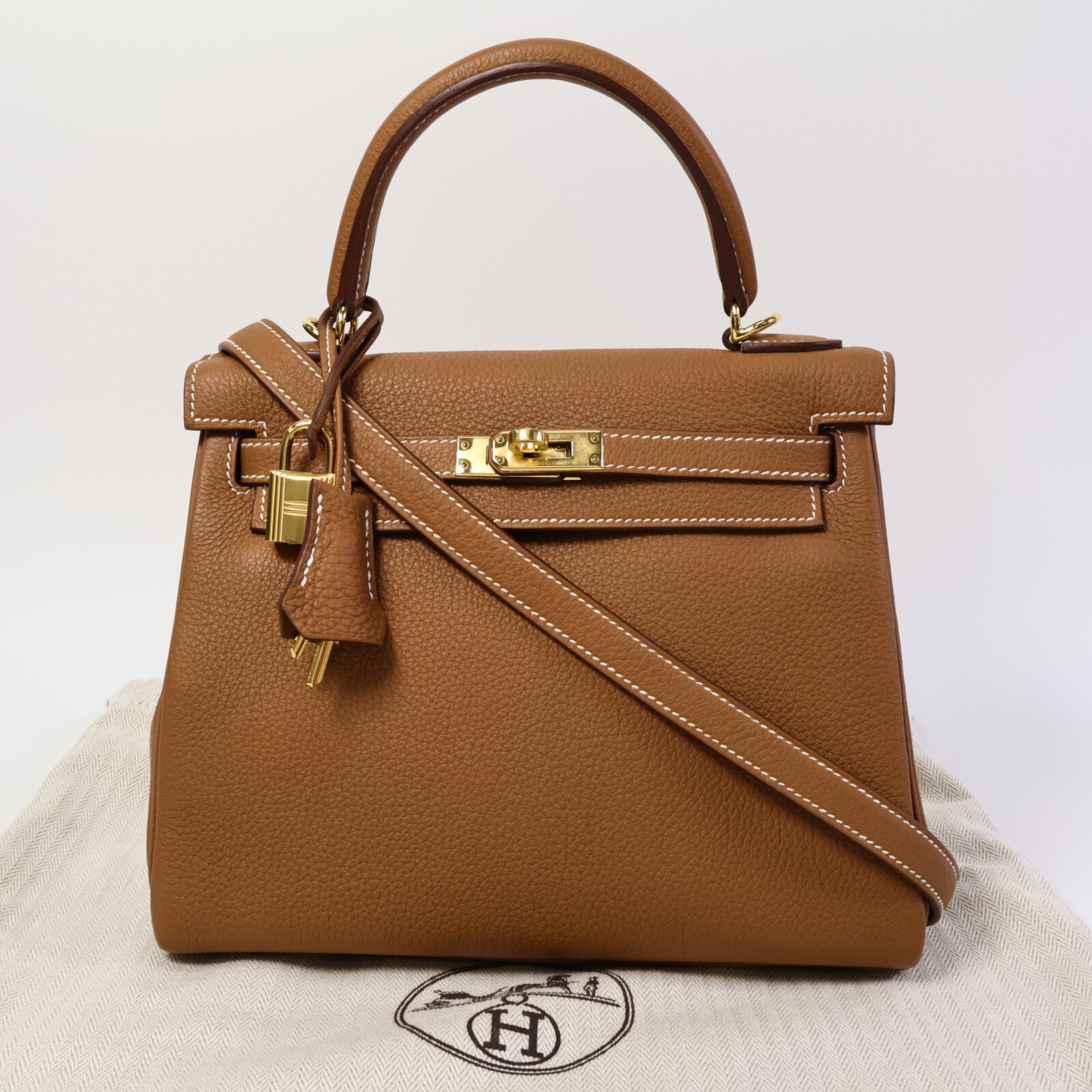 HERMES Togo皮革Kelly 25手挽肩背兩用袋Gold