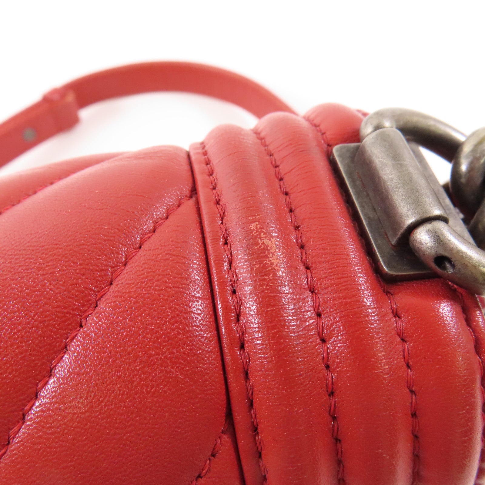 CHANEL CC SHW Boy 25 Chain Shoulder Bag Calfskin Leather Red