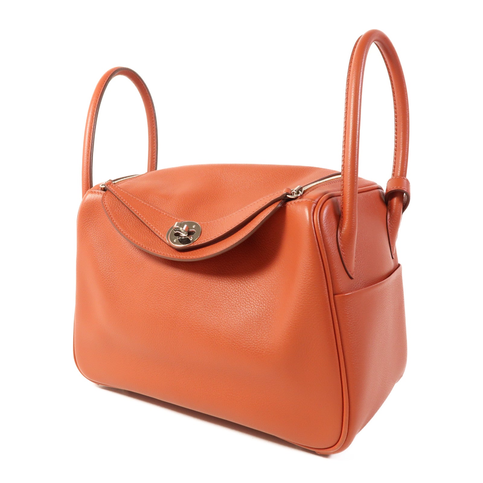 HERMES Evercolor皮革Lindy 26銀扣手挽肩背兩用袋Brique