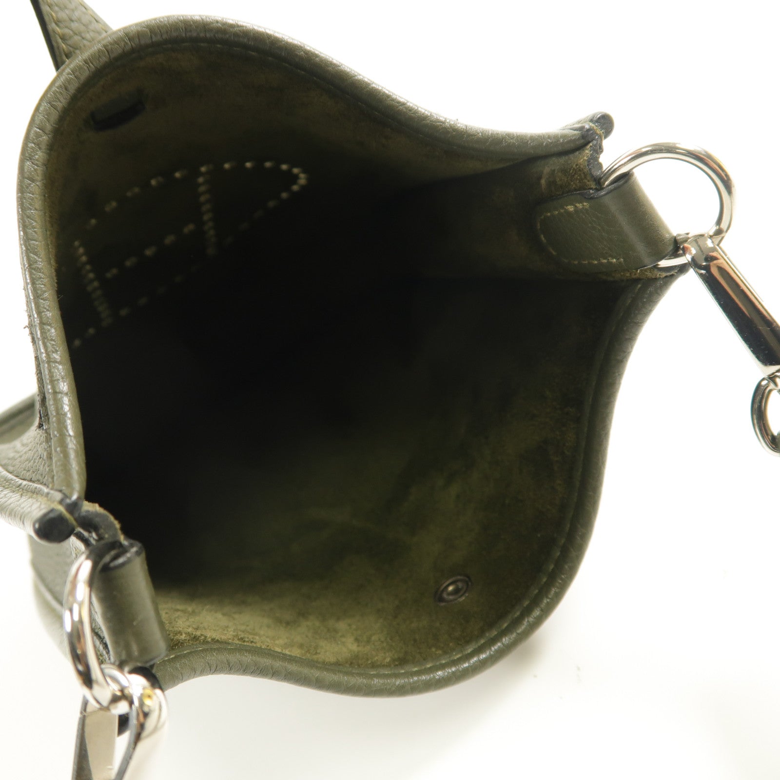 HERMES Clemence皮革Evelyne TPM銀扣肩背袋Vert Maquis