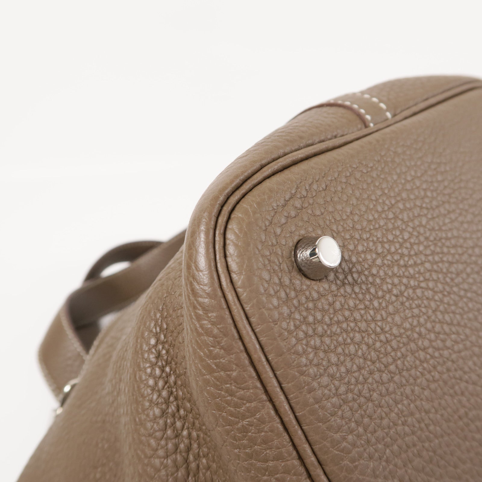 HERMES PHW Picotin MM Hand Bag/Bucket Tote Bag Clemence Leather Etoupe