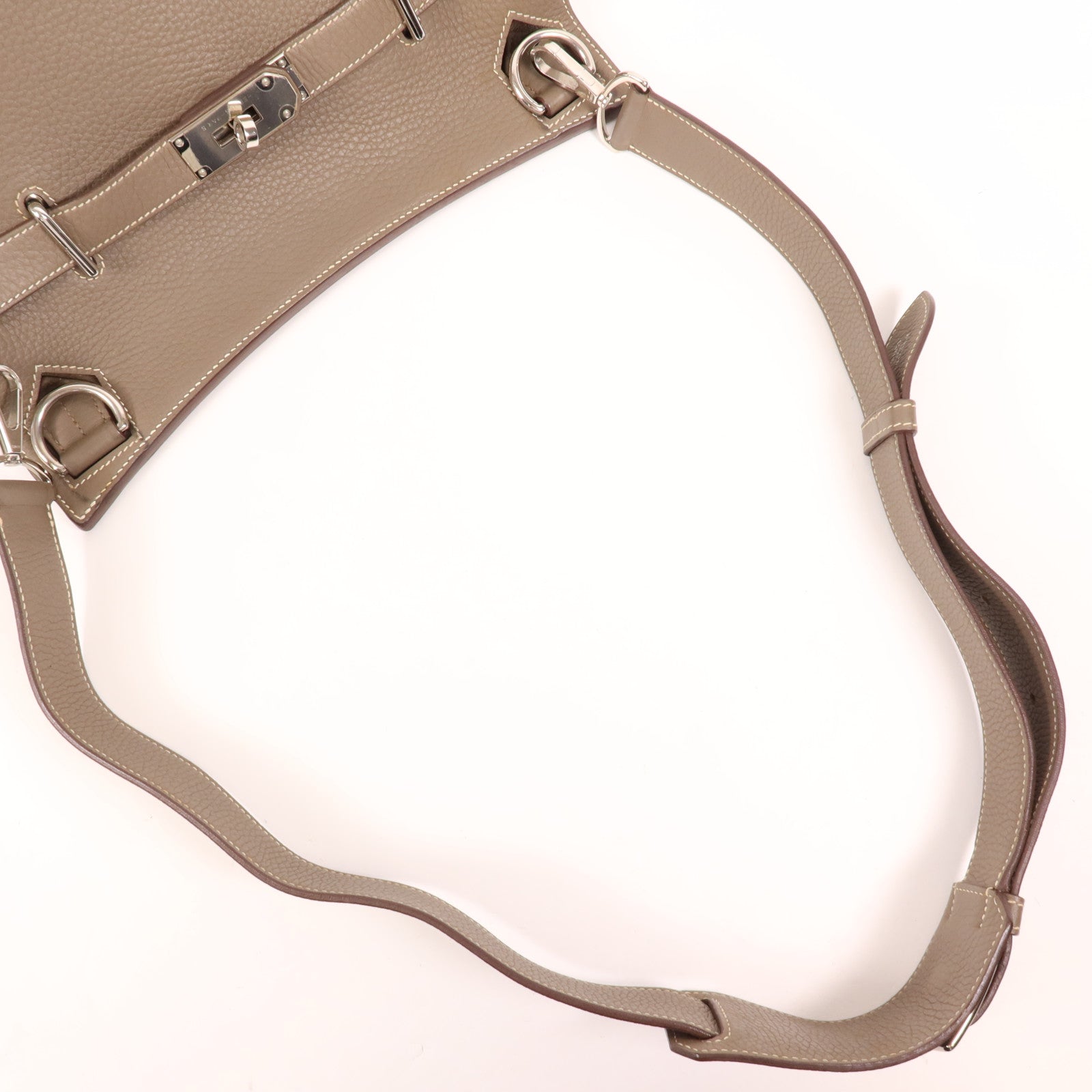 HERMES Clemence皮革Jypsiere銀扣肩背袋Etoupe
