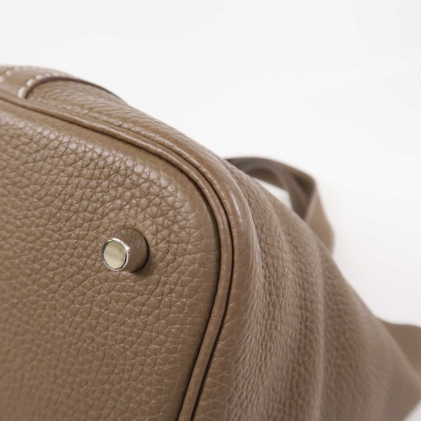 HERMES PHW Picotin MM Hand Bag/Bucket Tote Bag Clemence Leather Etoupe