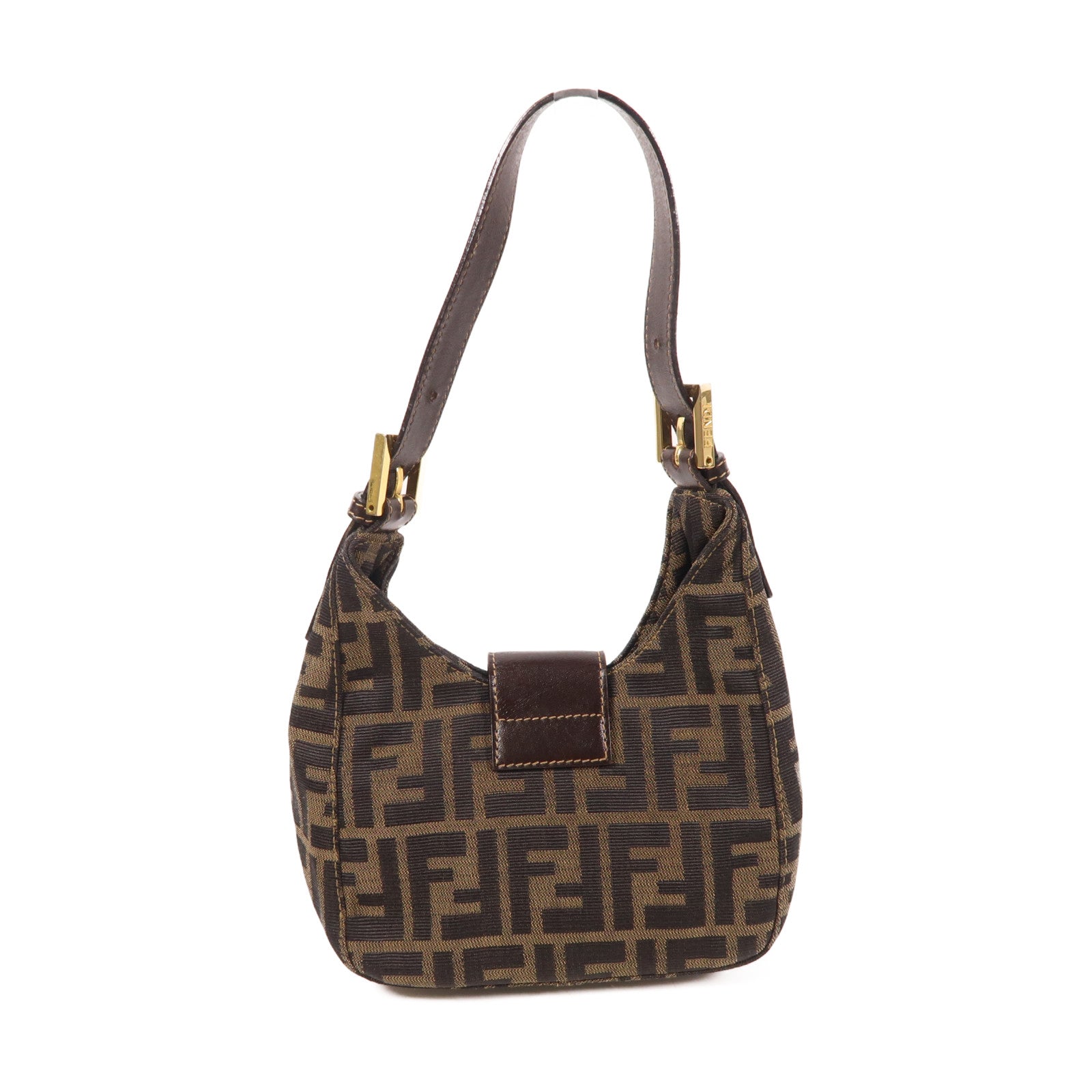 FENDI 帆布Zucca Mini金扣手挽袋啡色