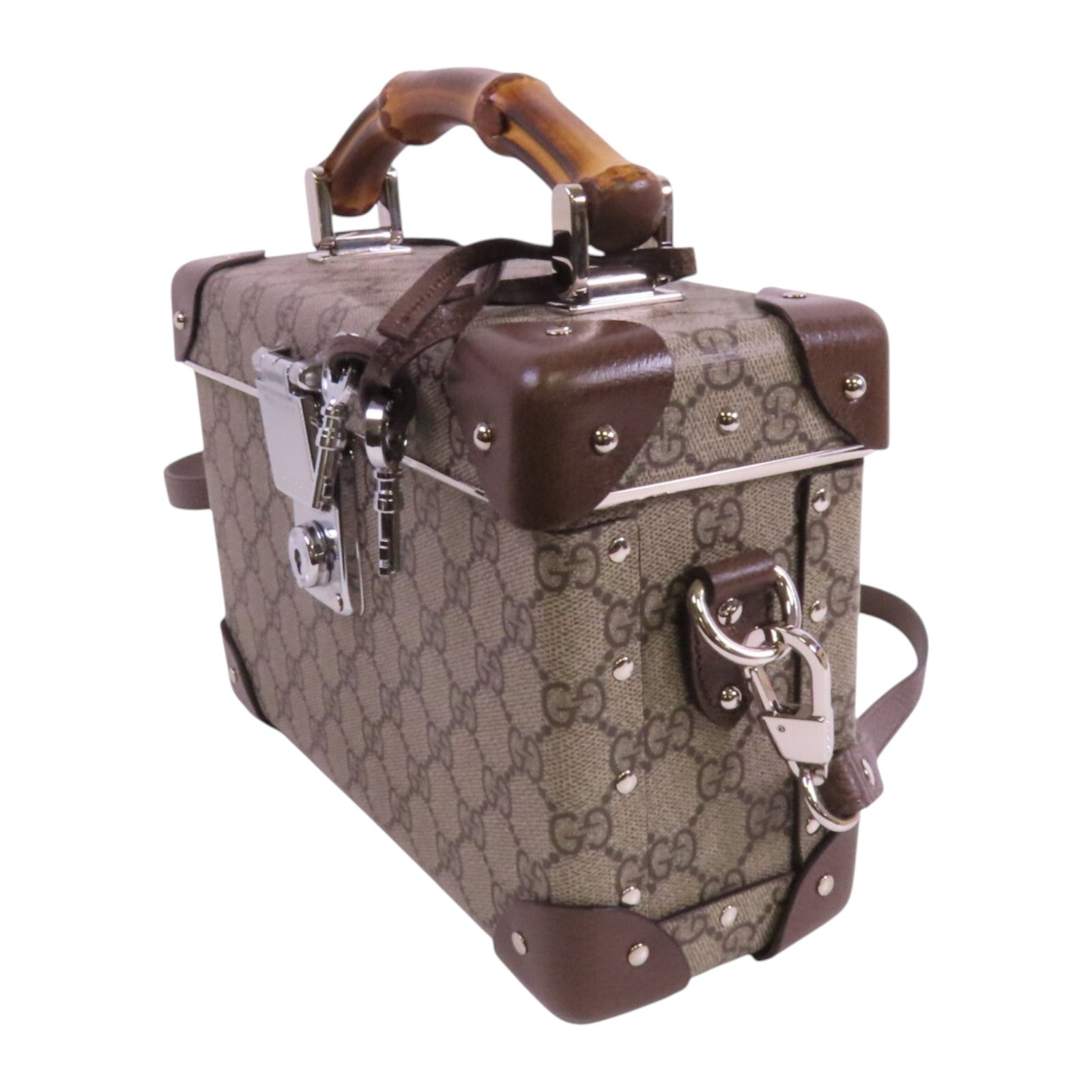 GUCCI 塗層帆布GG Beauty Case銀扣手挽肩背兩用袋