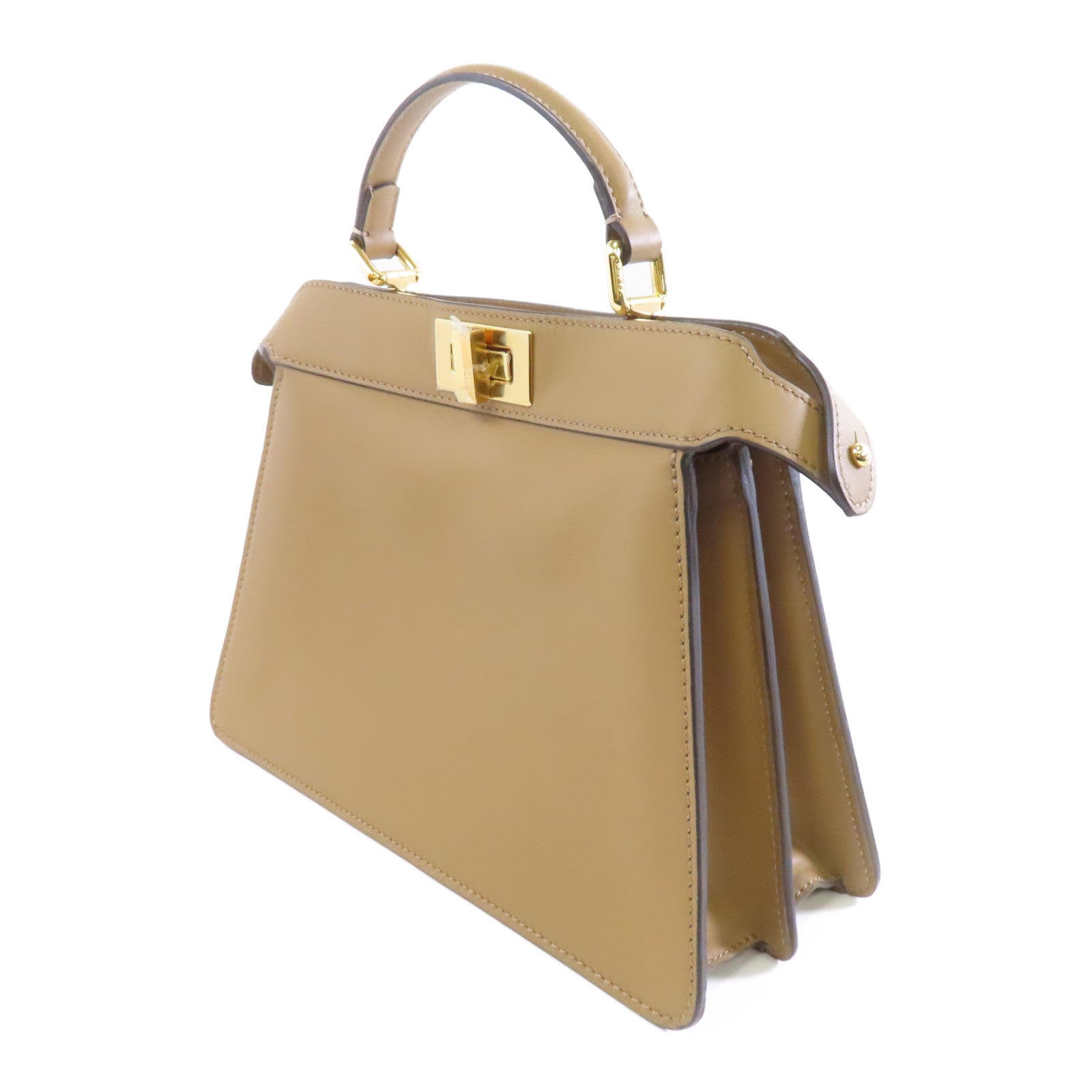 FENDI 牛皮皮革Peekaboo金扣手挽肩背兩用袋棕色