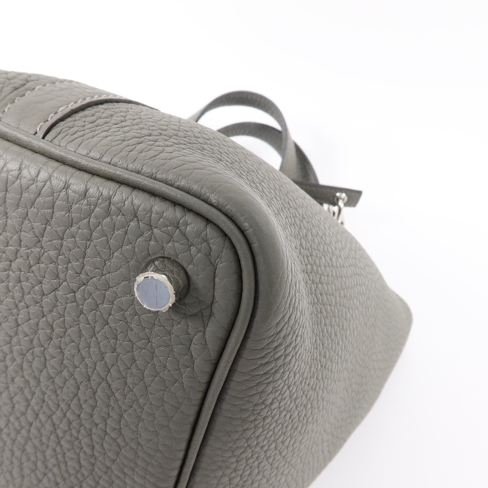 HERMES Clemence皮革Picotin PM手挽袋Gris Meyer